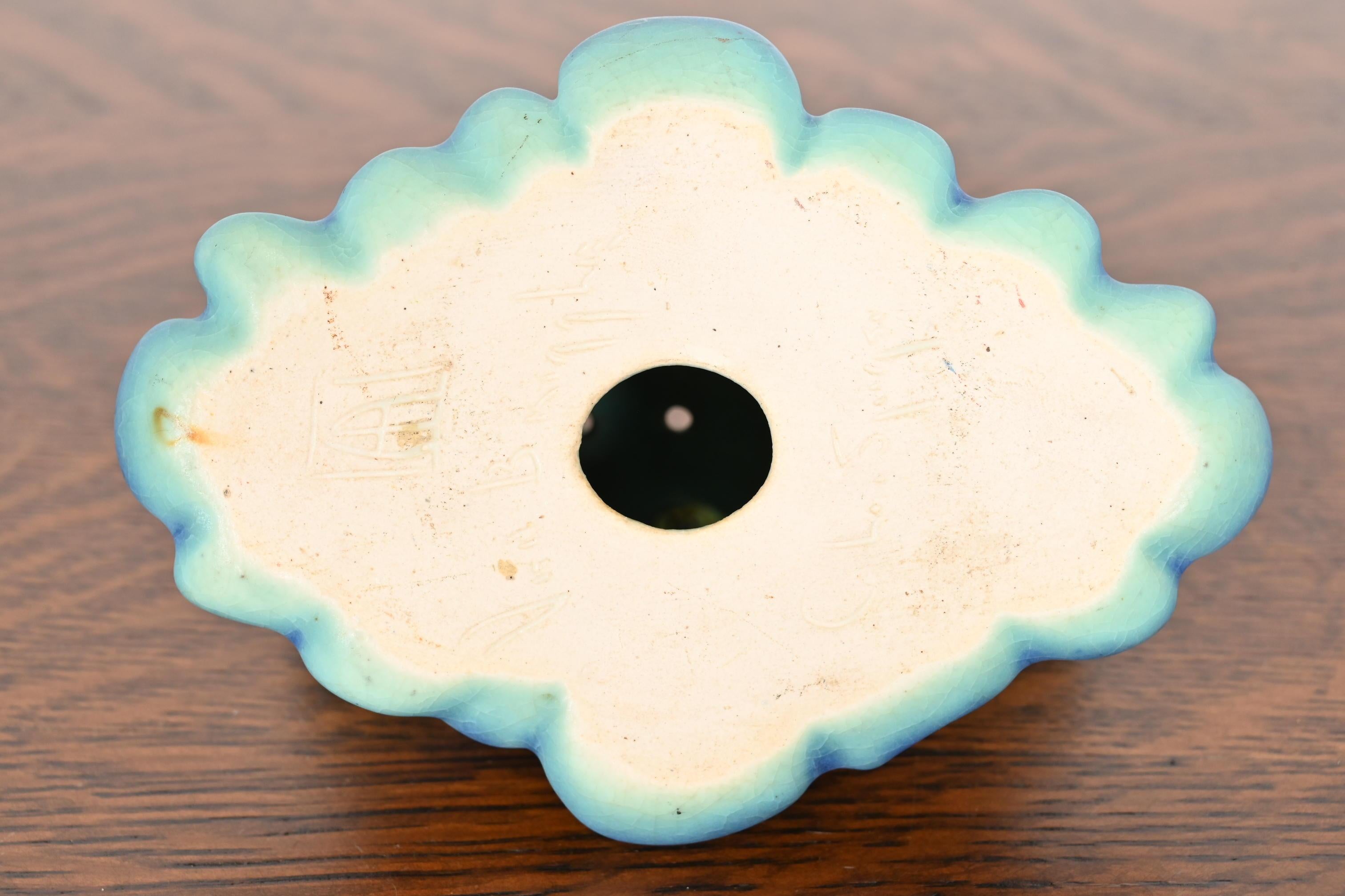 Van Briggle Arts & Crafts Acorn Blue and Turquoise Glazed Ceramic Flower Frog 3