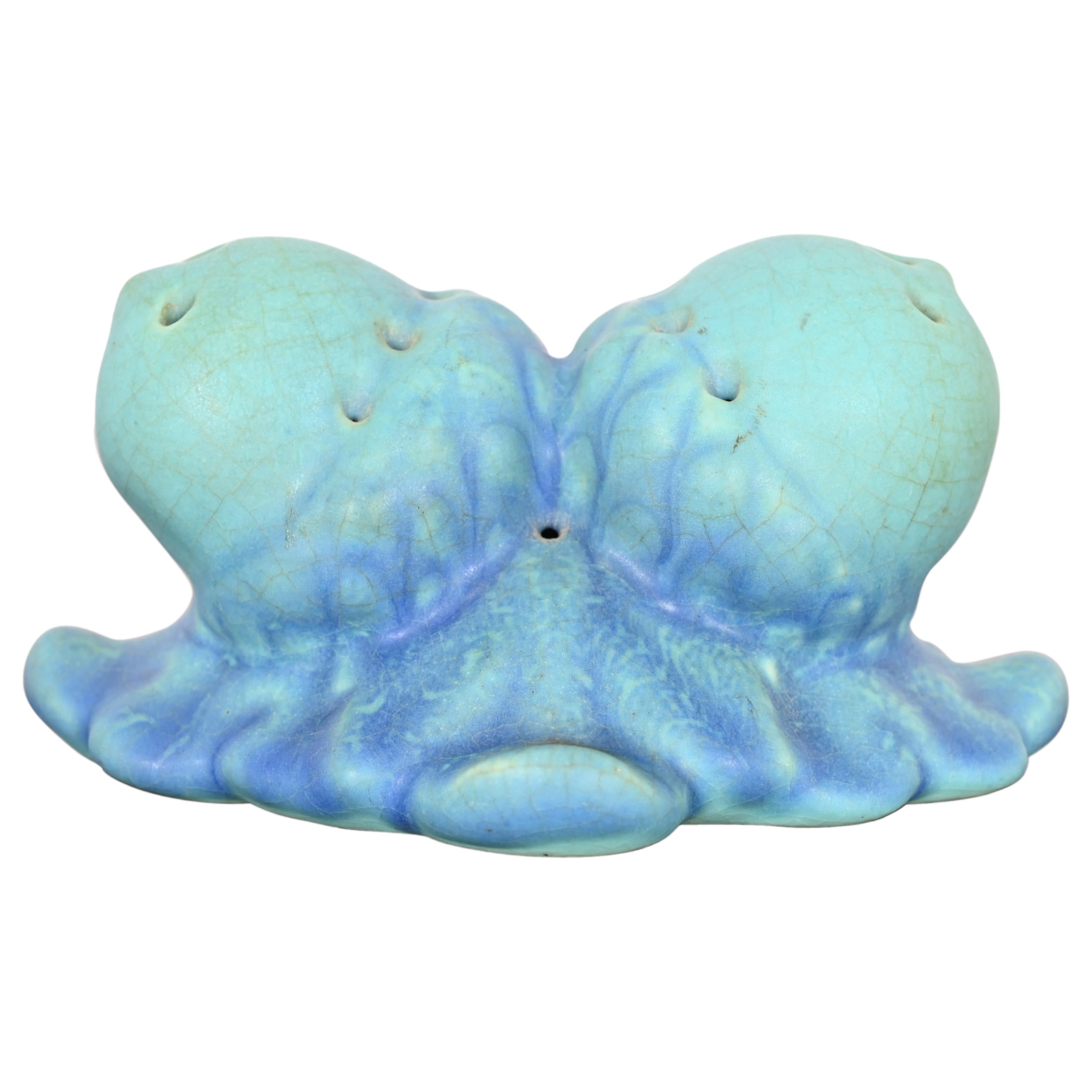 Van Briggle Arts & Crafts Acorn Blue and Turquoise Glazed Ceramic Flower Frog