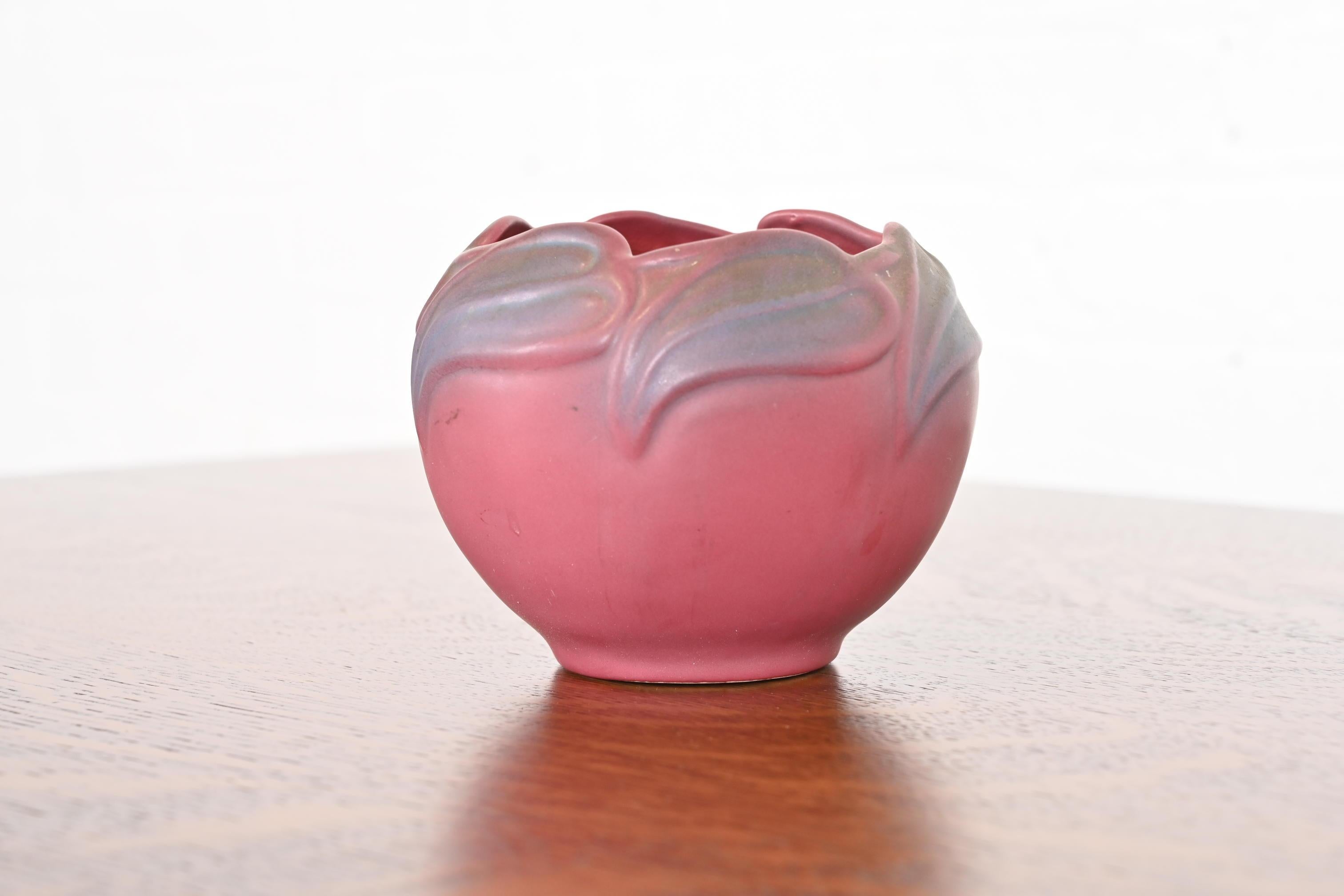 20th Century Van Briggle Arts & Crafts Antique Floral Pink and Lavender Glazed Ceramic Vase For Sale