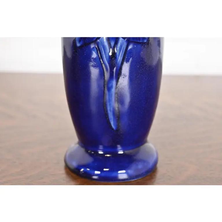 Van Briggle Arts & Crafts Ming Blue Glazed Ceramic Vase With Floral Motif For Sale 3