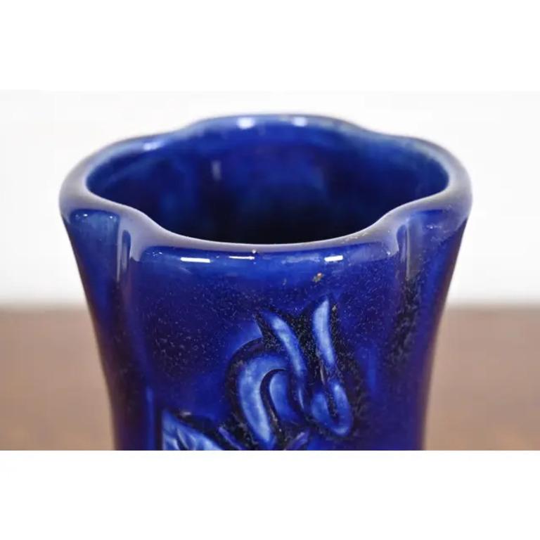 Pottery Van Briggle Arts & Crafts Ming Blue Glazed Ceramic Vase With Floral Motif For Sale