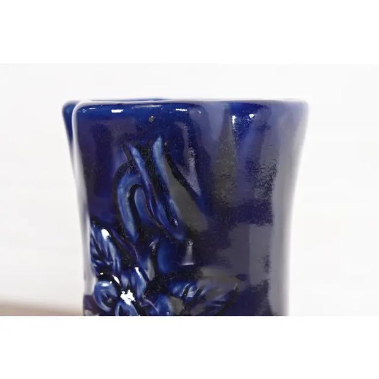 Van Briggle Arts & Crafts Ming Blue Glazed Ceramic Vase With Floral Motif For Sale 1