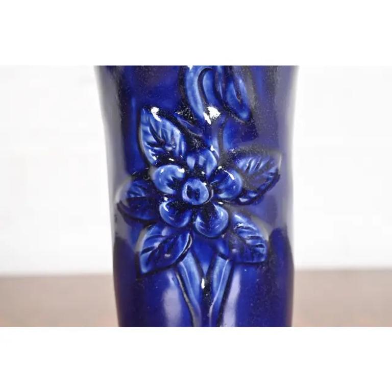 Van Briggle Arts & Crafts Ming Blue Glazed Ceramic Vase With Floral Motif For Sale 2