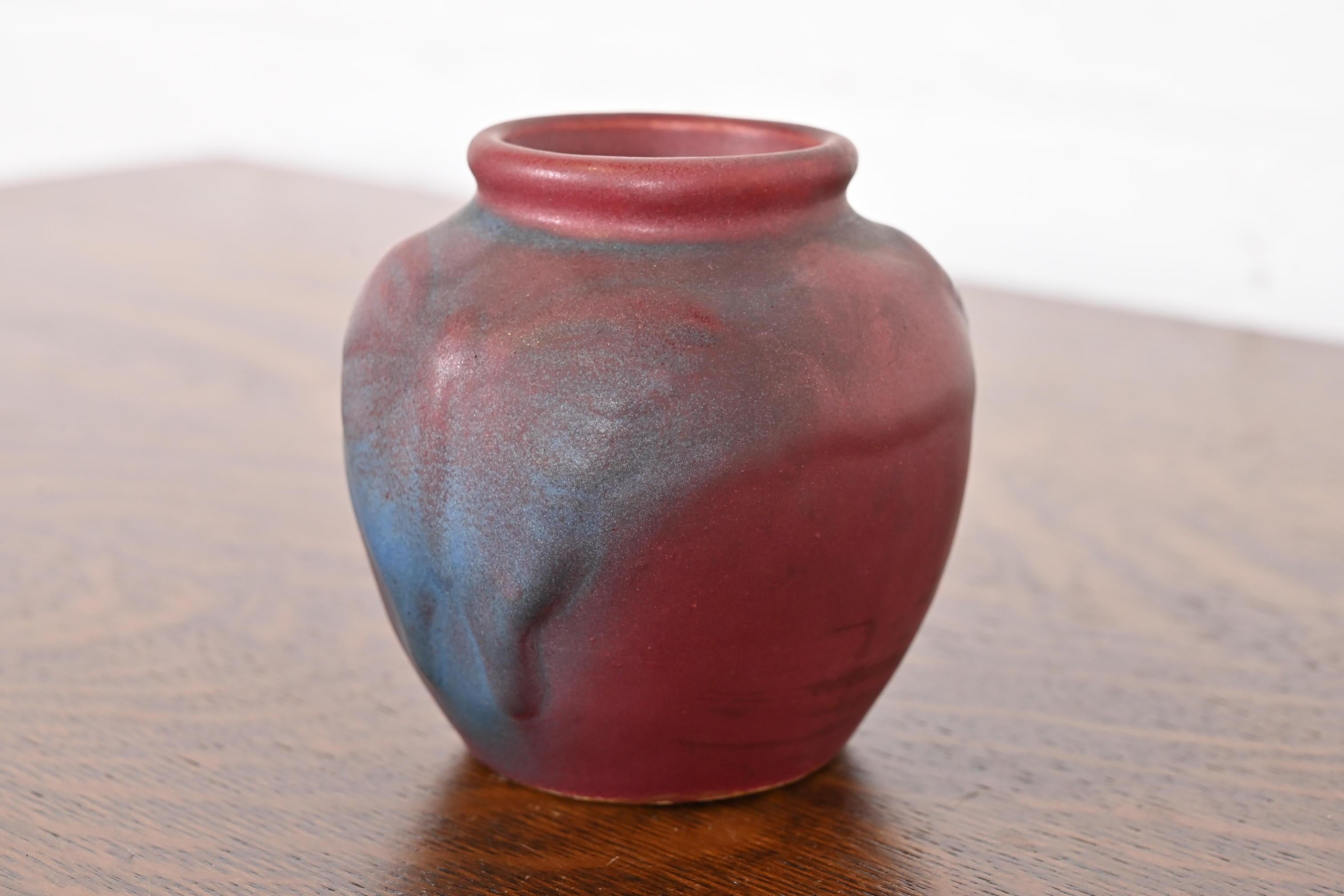 American Van Briggle Arts & Crafts Mulberry Glazed Ceramic Vase With Butterfly Motif