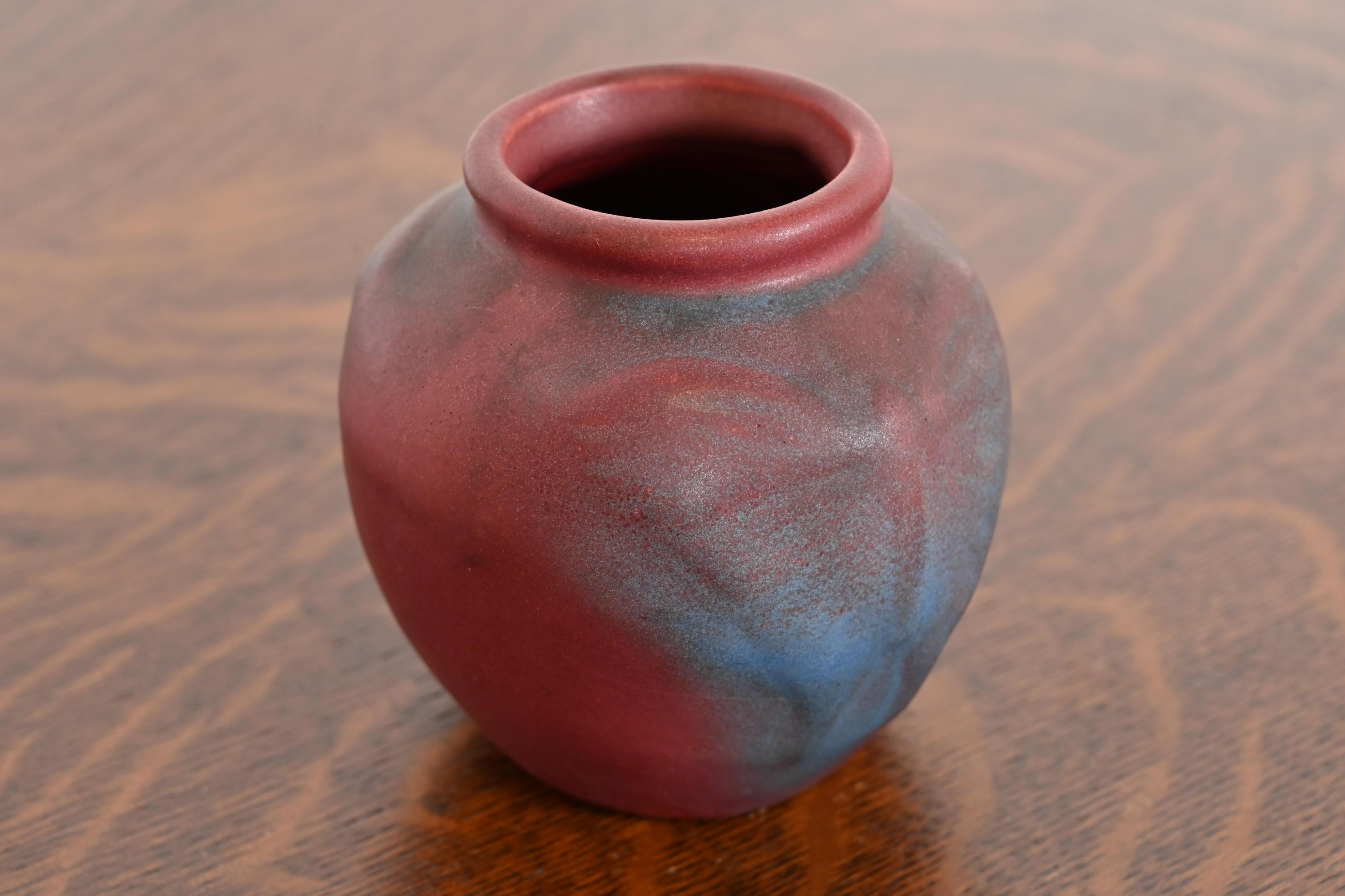 Van Briggle Arts & Crafts Mulberry Glazed Ceramic Vase With Butterfly Motif In Good Condition In South Bend, IN