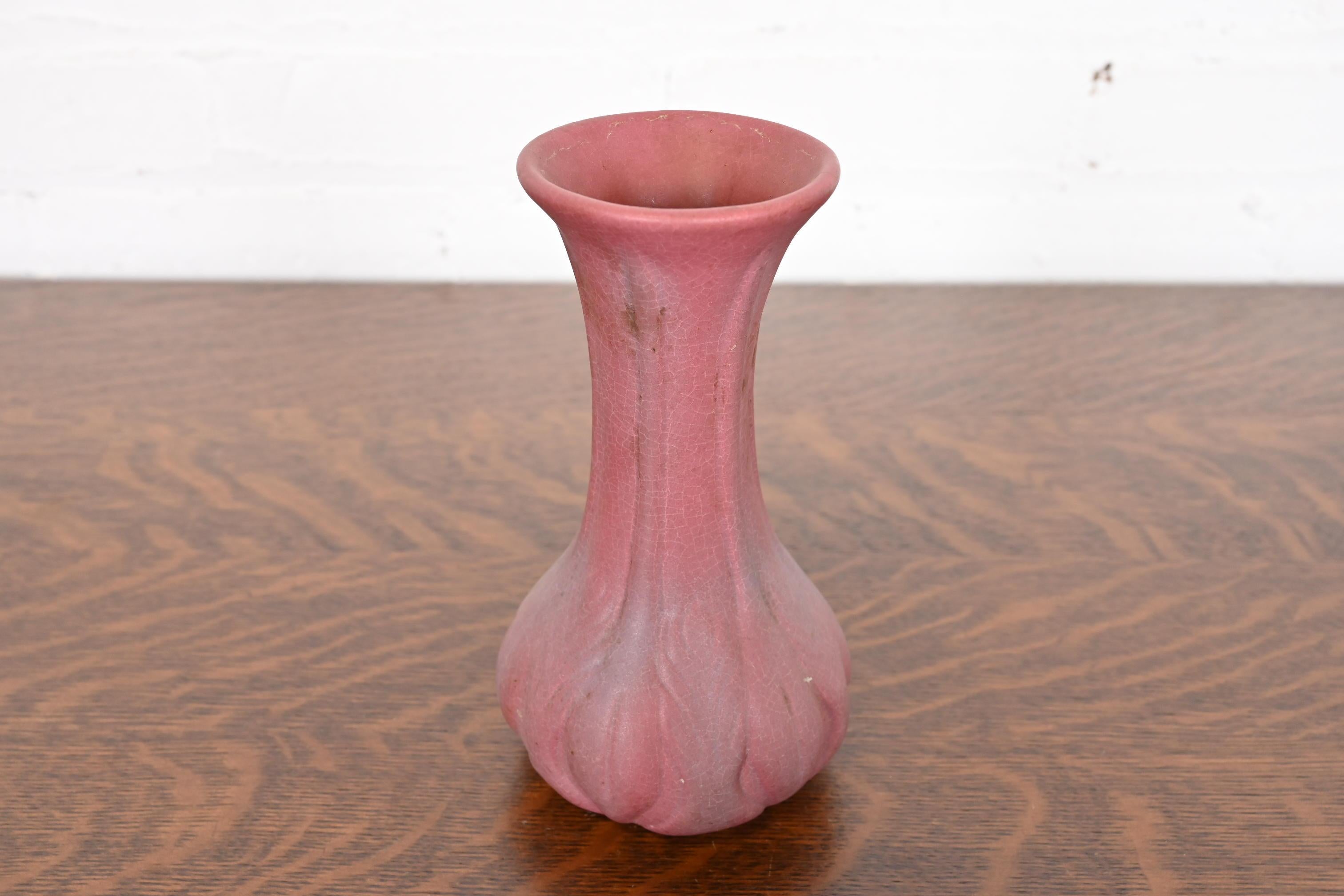 Arts and Crafts Van Briggle Arts & Crafts Pink Glazed Ceramic Vase With Tulip Motif