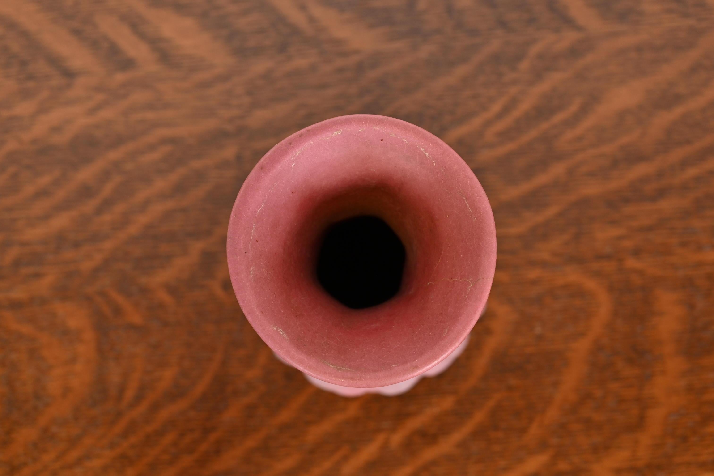 American Van Briggle Arts & Crafts Pink Glazed Ceramic Vase With Tulip Motif