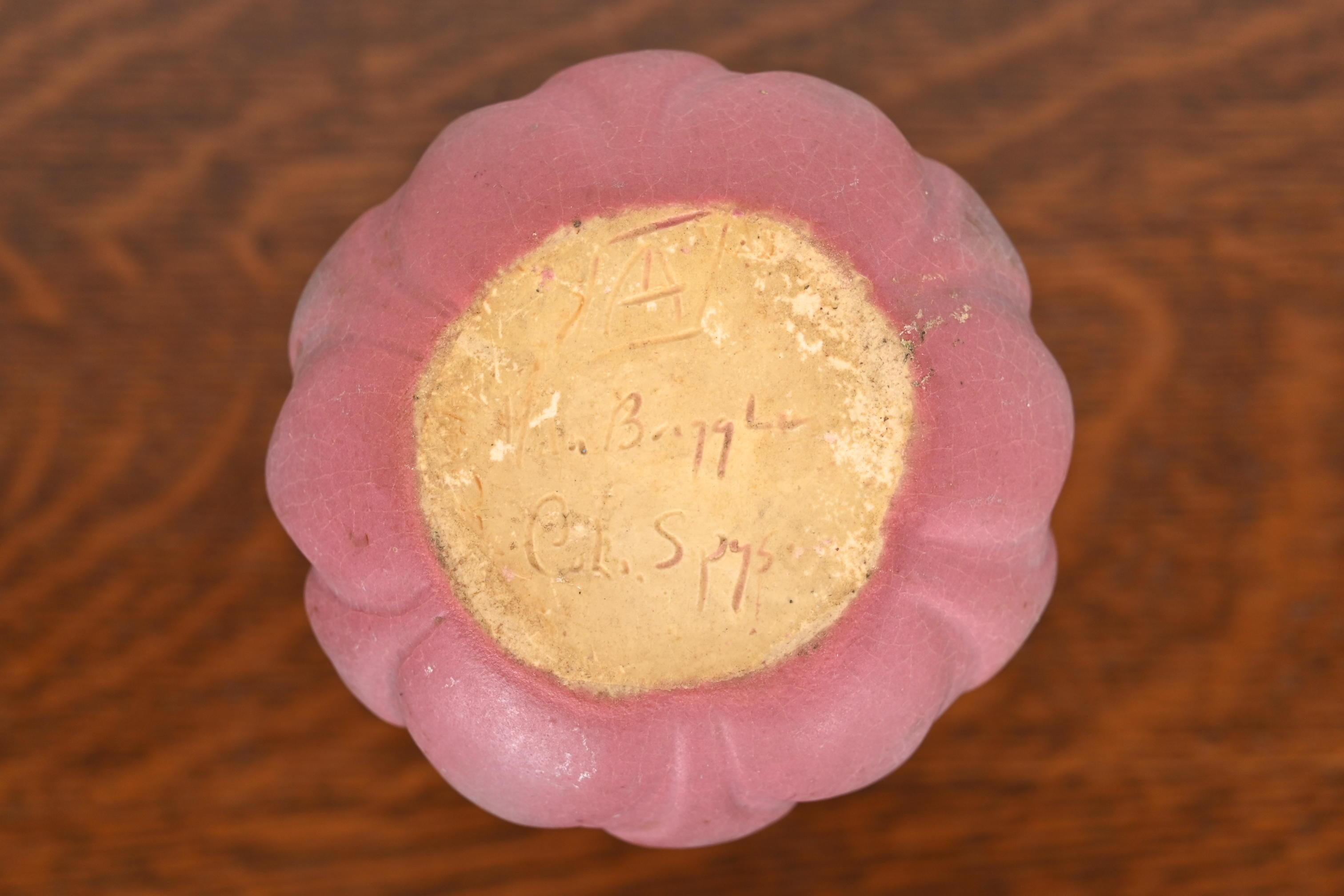 Van Briggle Arts & Crafts Pink Glazed Ceramic Vase With Tulip Motif 1