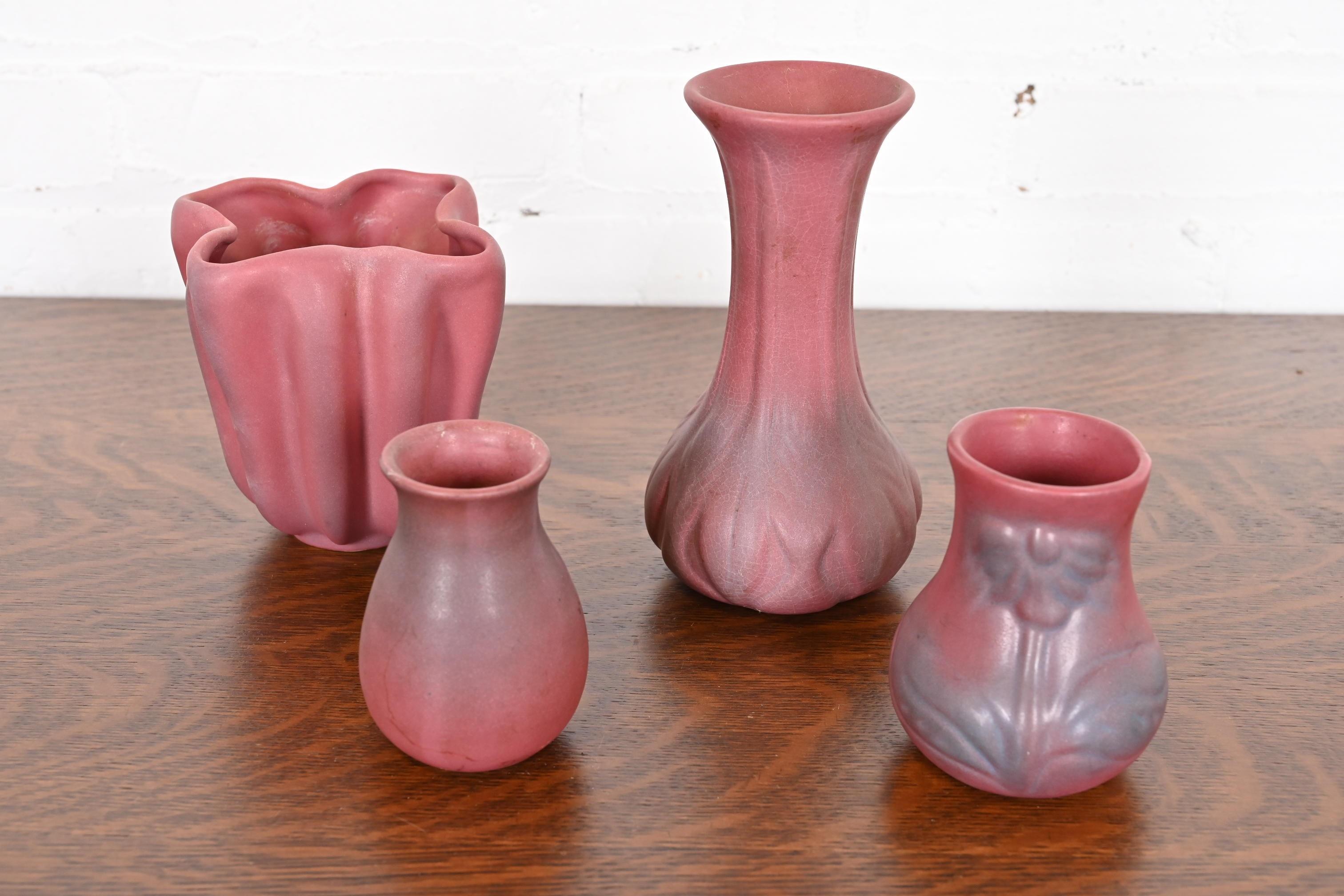 Van Briggle Arts & Crafts Pink Glazed Ceramic Vase With Tulip Motif 2
