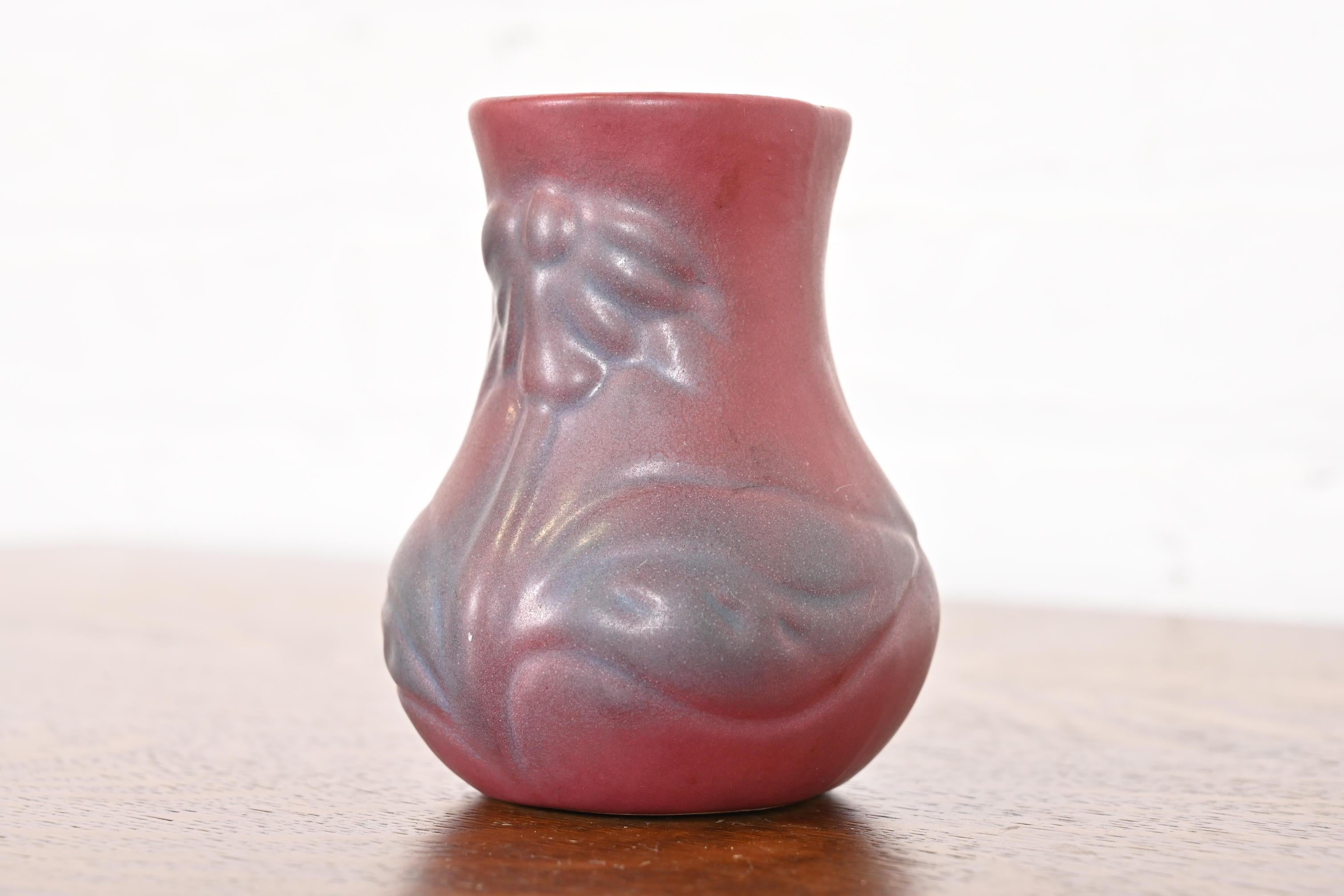 American Van Briggle Arts & Crafts Pink Lavender Glazed Ceramic Vase With Floral Motif
