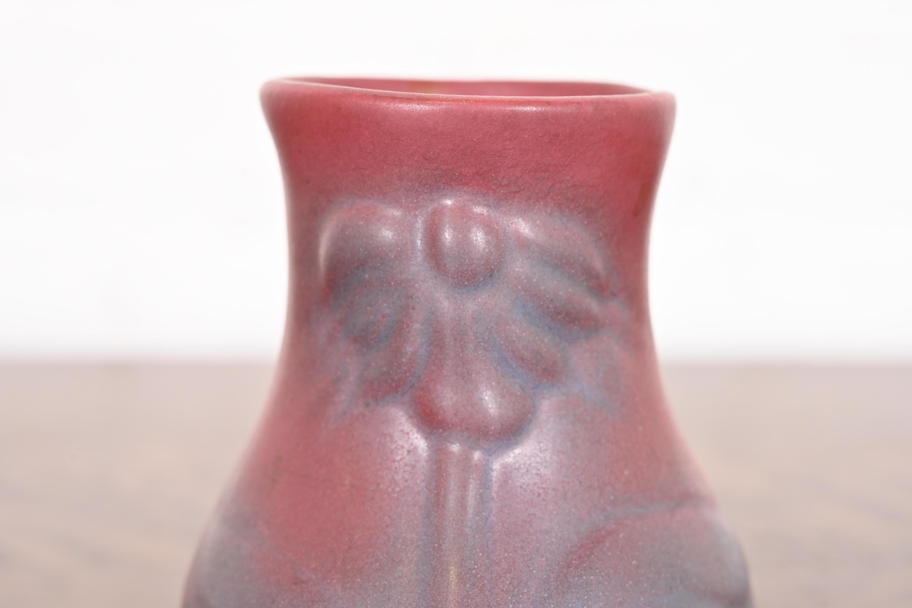 Van Briggle Arts & Crafts Pink Lavender Glazed Ceramic Vase With Floral Motif 1