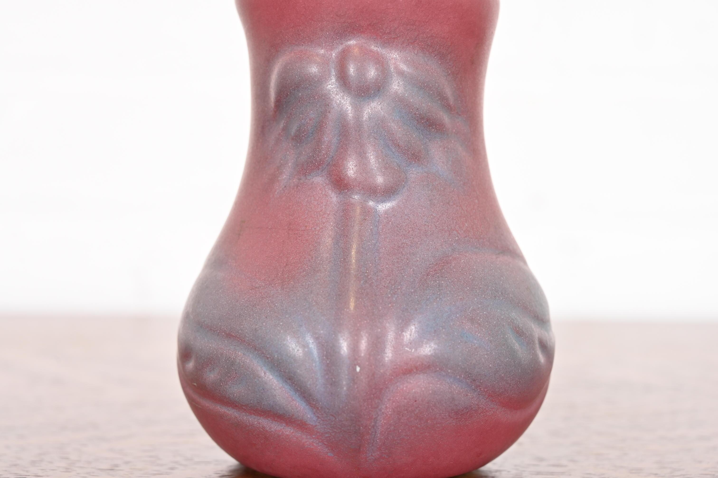 Van Briggle Arts & Crafts Pink Lavender Glazed Ceramic Vase With Floral Motif 2