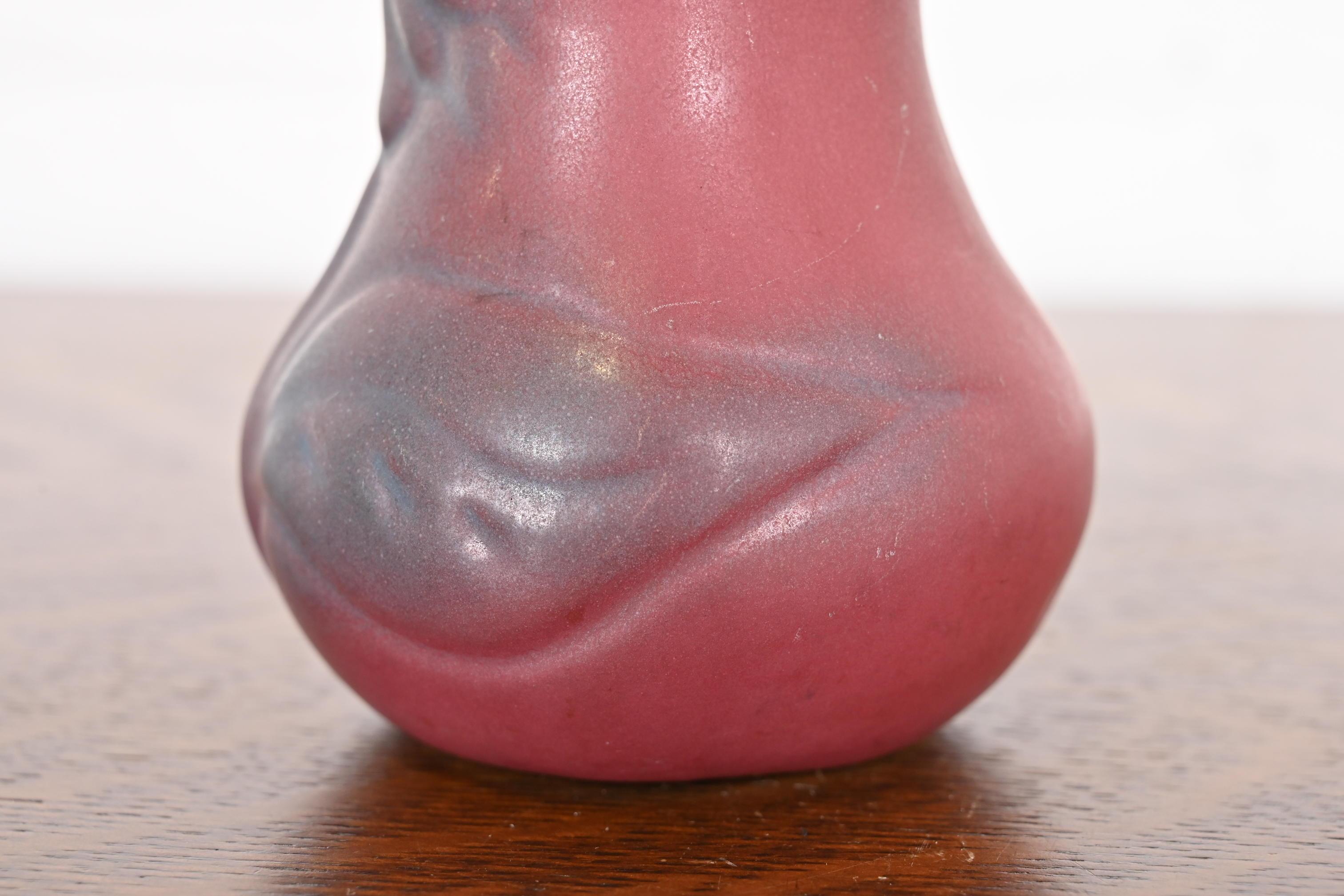 Van Briggle Arts & Crafts Pink Lavender Glazed Ceramic Vase With Floral Motif 3