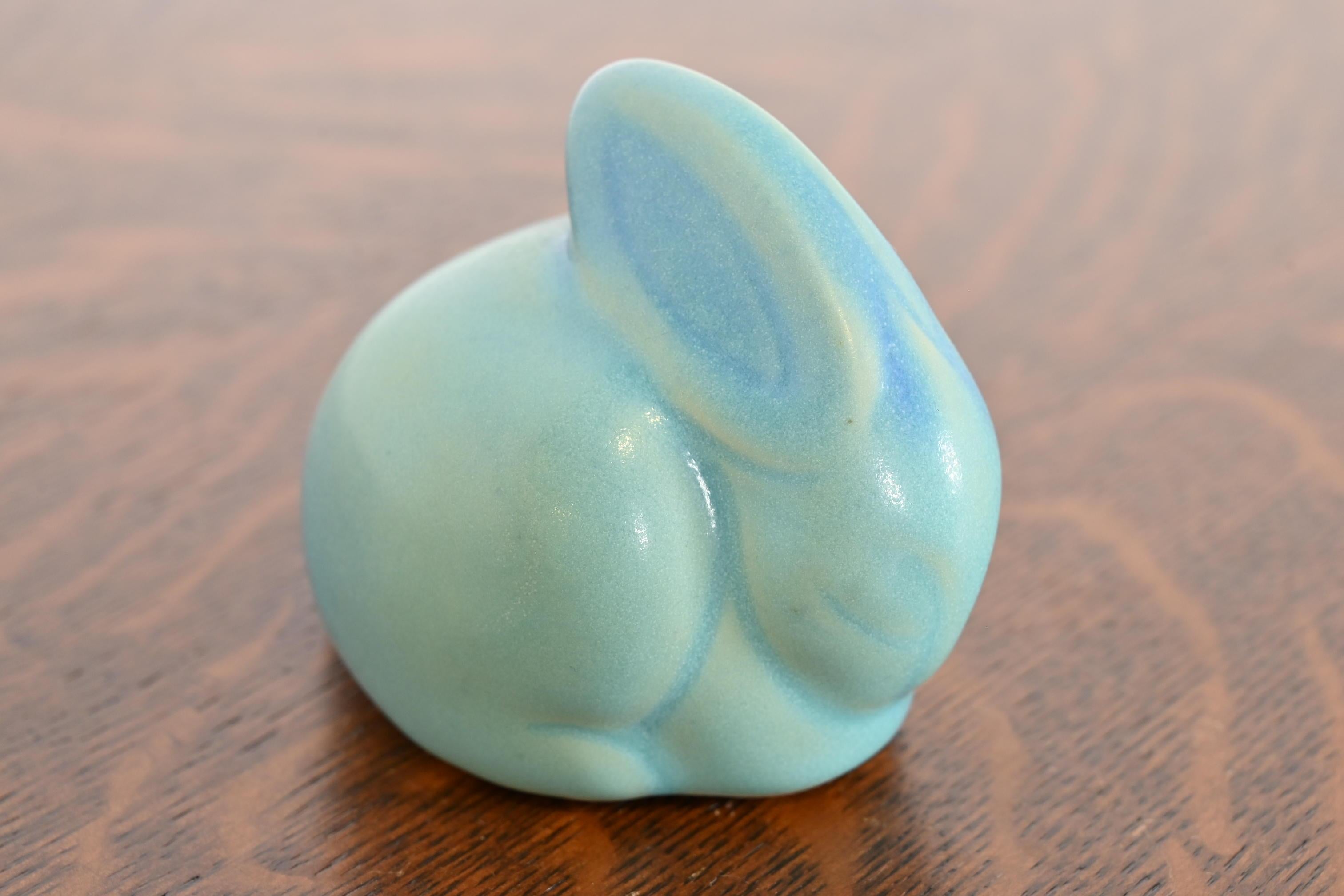 Arts and Crafts Van Briggle Arts & Crafts Rabbit Form Turquoise Glazed Ceramic Art Figurine