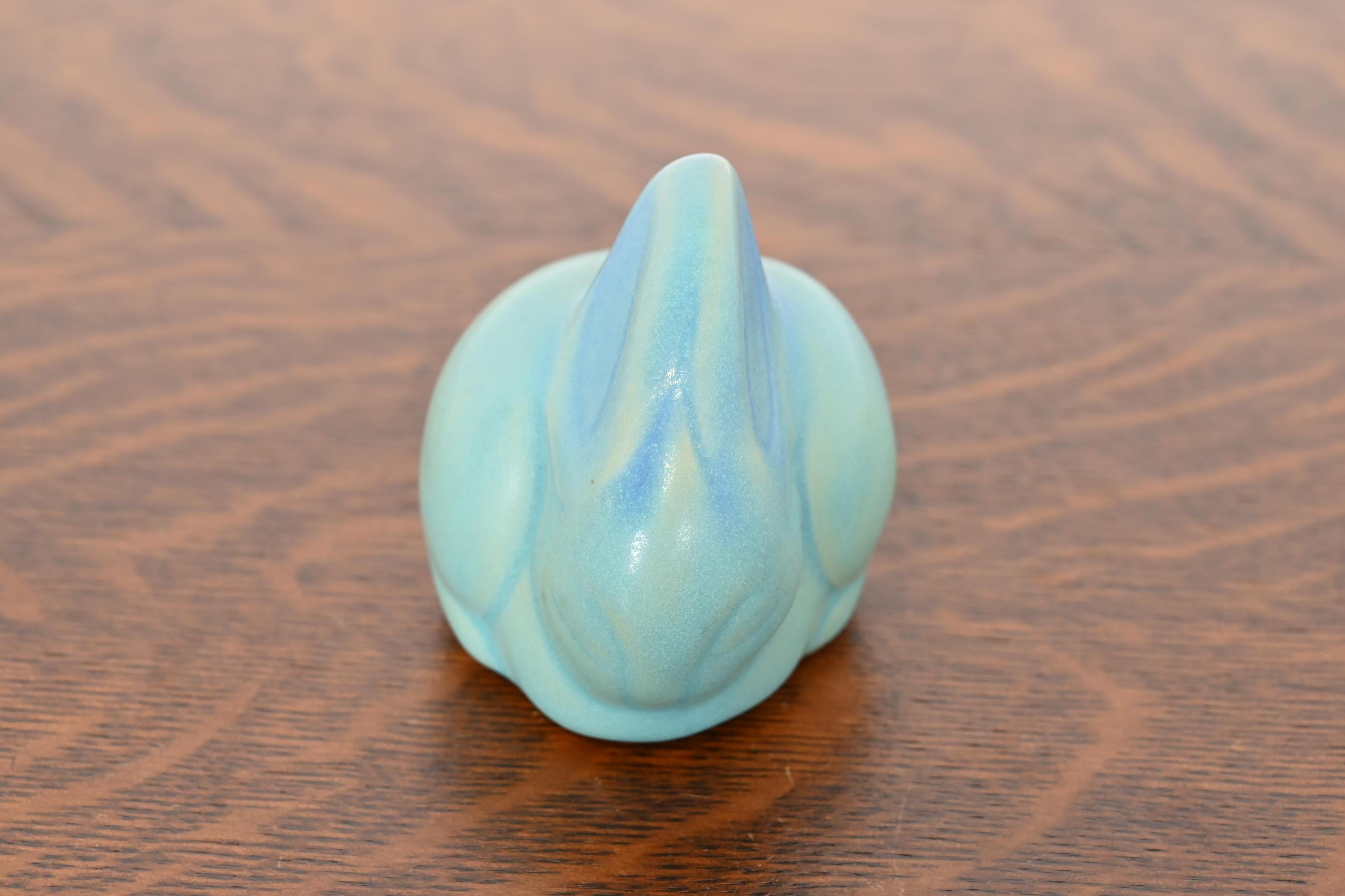 Van Briggle Arts & Crafts Rabbit Form Turquoise Glazed Ceramic Art Figurine In Good Condition In South Bend, IN