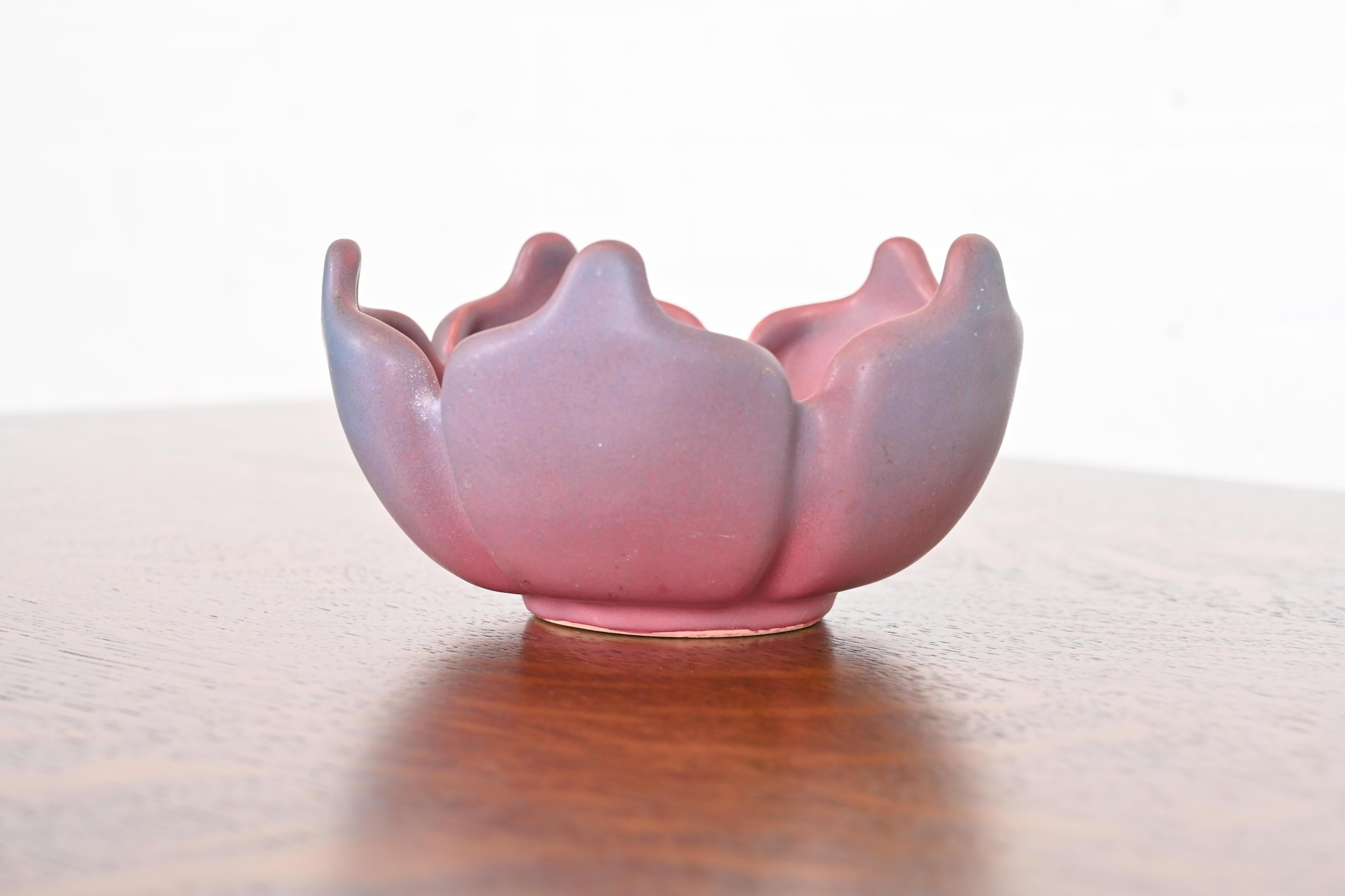 American Van Briggle Arts & Crafts Tulip Form Pink and Lavender Glazed Ceramic Bowl For Sale