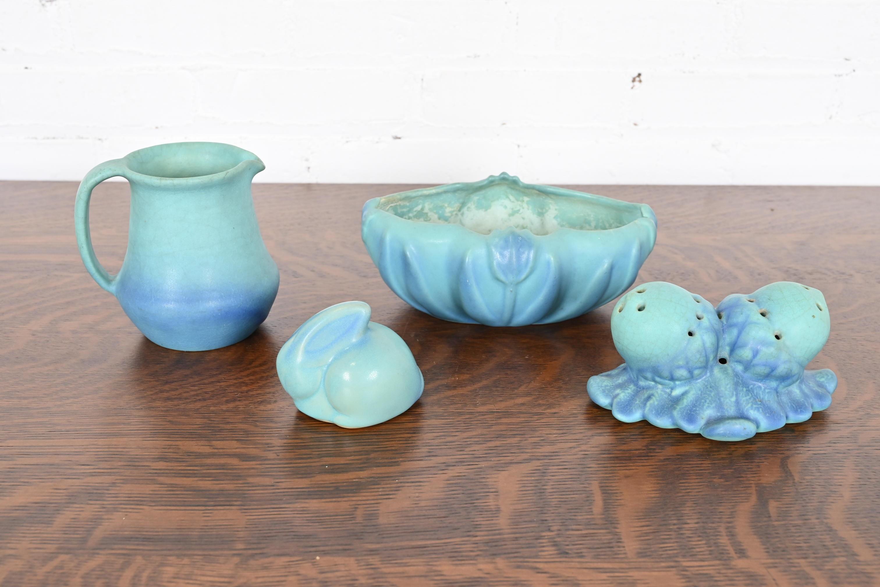 Van Briggle Arts and Crafts Turquoise Glazed Ceramic Bowl With Tulip