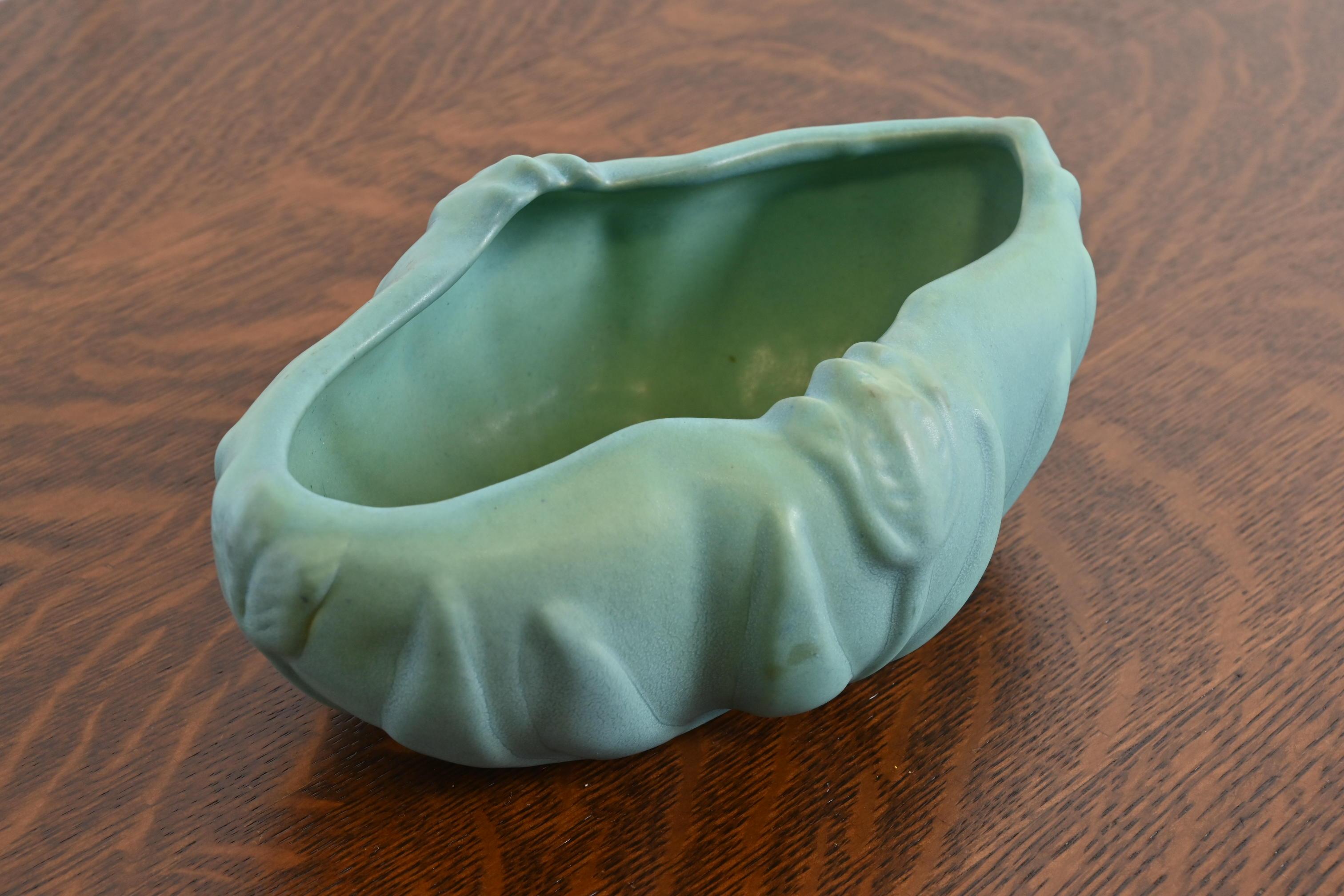 Arts and Crafts Van Briggle Arts & Crafts Turquoise Glazed Ceramic Bowl With Tulip Motif For Sale