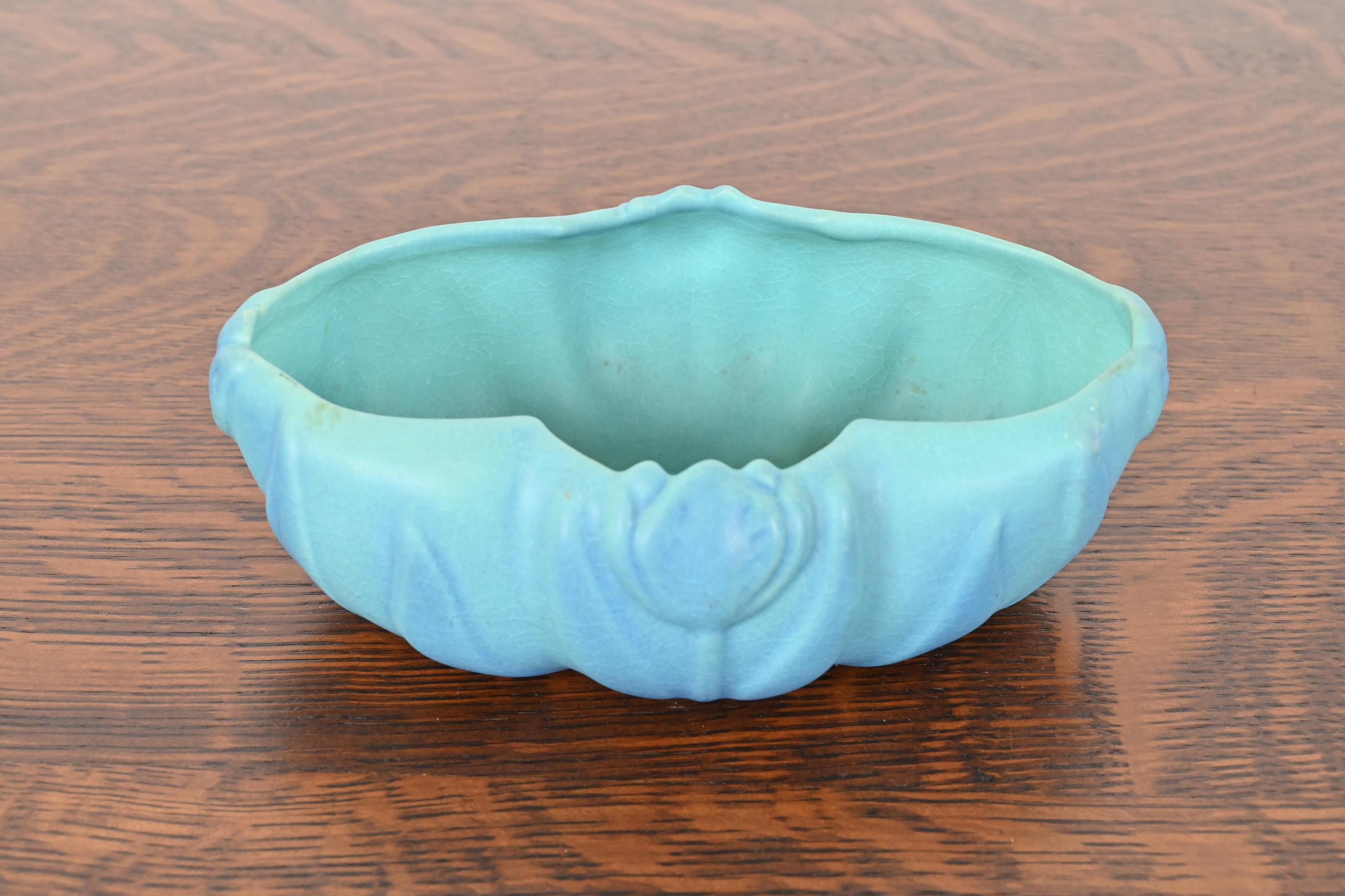 Arts and Crafts Van Briggle Arts & Crafts Turquoise Glazed Ceramic Bowl With Tulip Motif For Sale