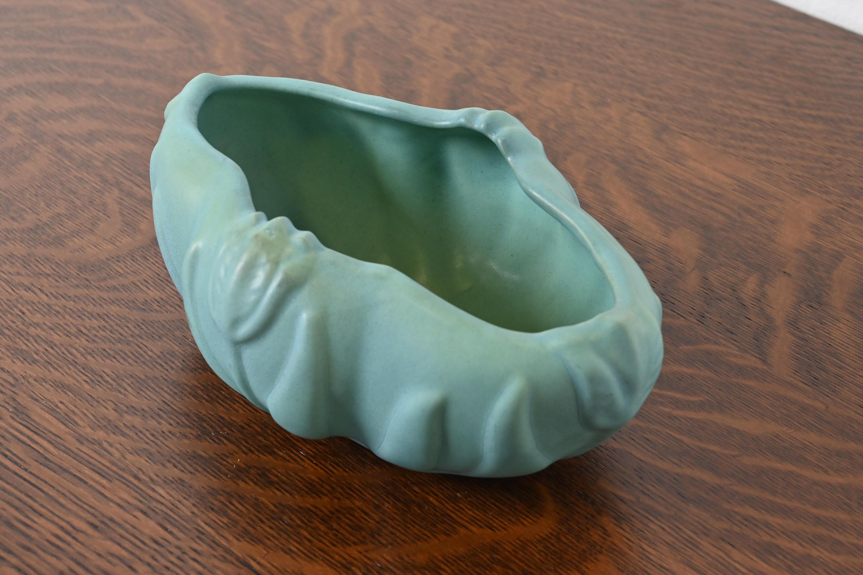 American Van Briggle Arts & Crafts Turquoise Glazed Ceramic Bowl With Tulip Motif For Sale