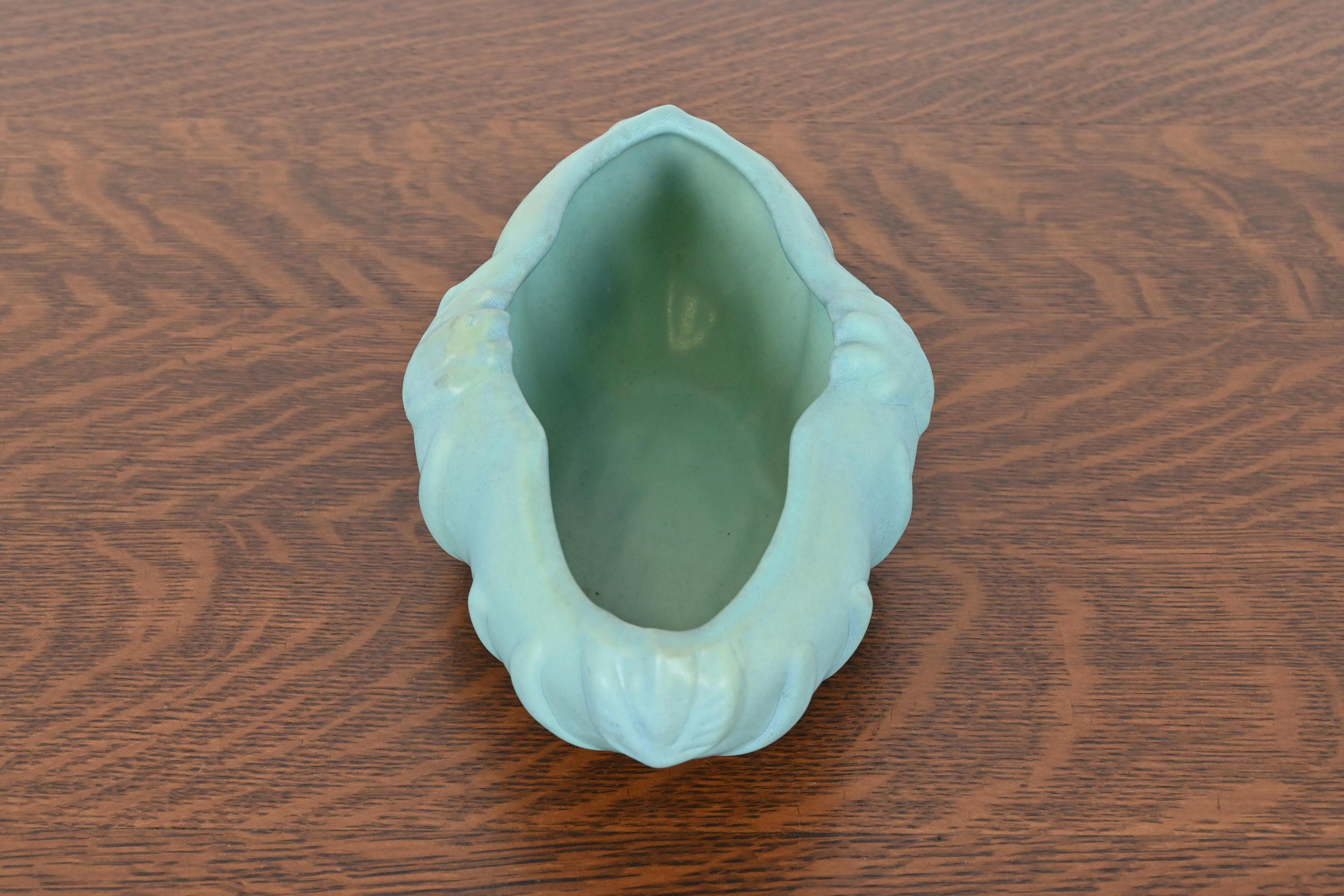 20th Century Van Briggle Arts & Crafts Turquoise Glazed Ceramic Bowl With Tulip Motif For Sale