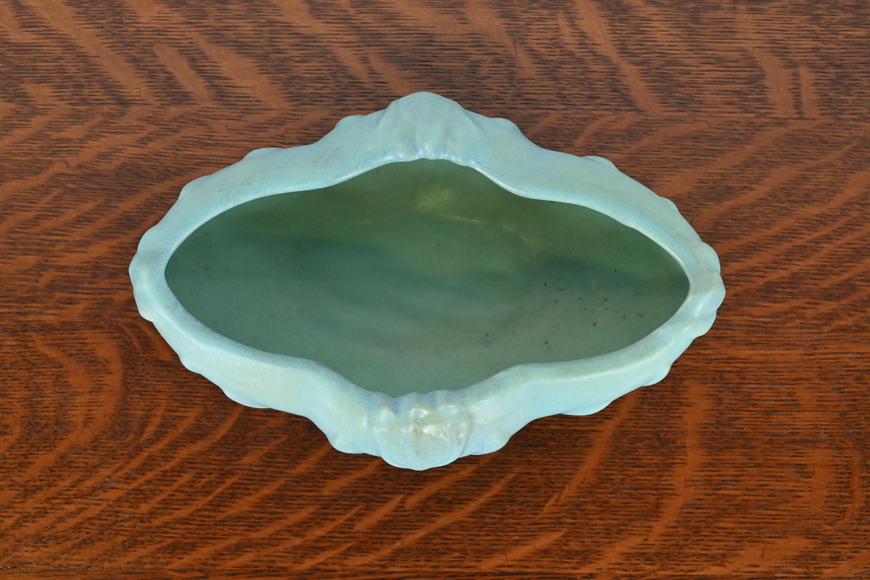 Van Briggle Arts & Crafts Turquoise Glazed Ceramic Bowl With Tulip Motif For Sale 1