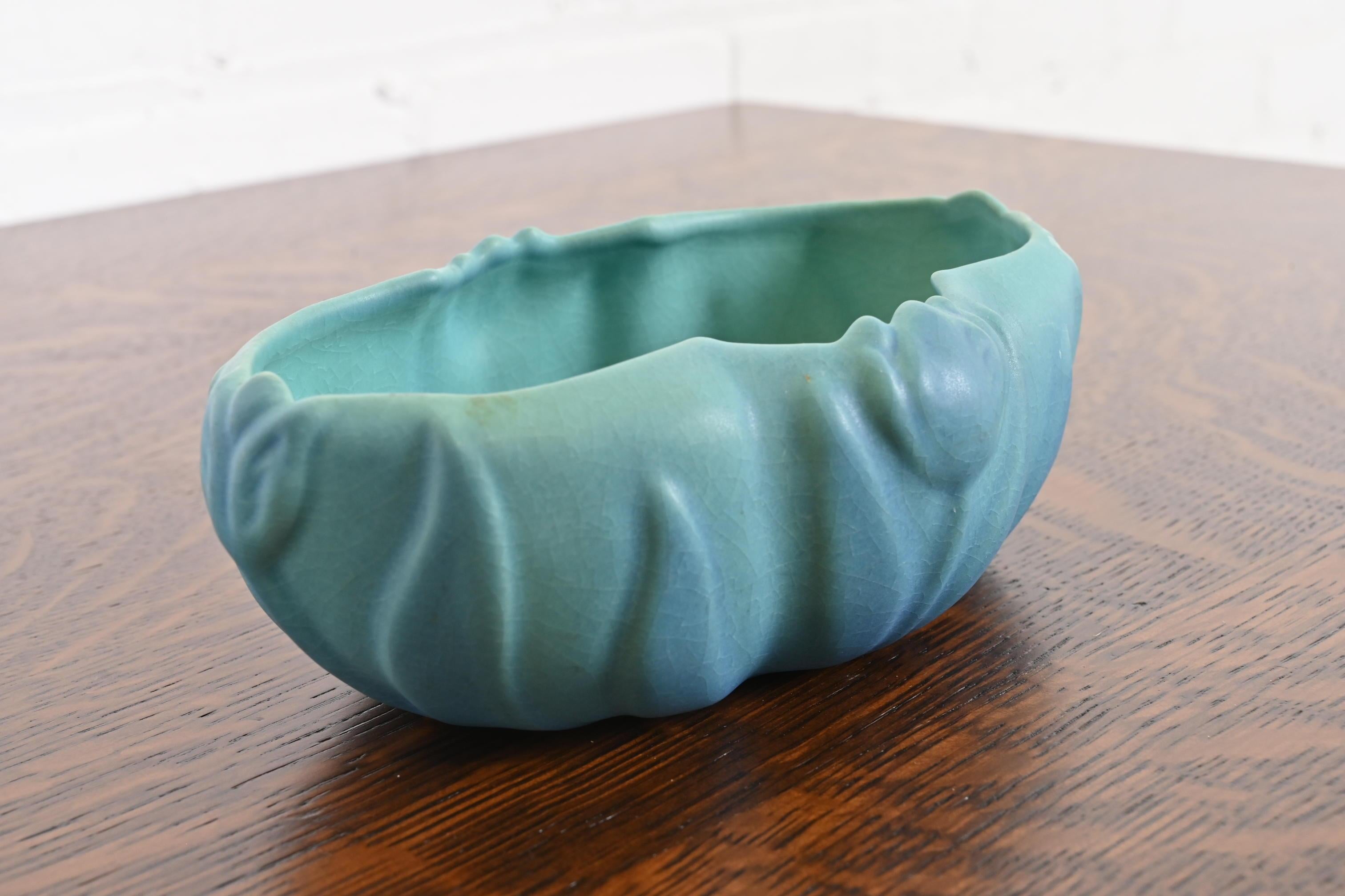 Van Briggle Arts & Crafts Turquoise Glazed Ceramic Bowl With Tulip Motif For Sale 1