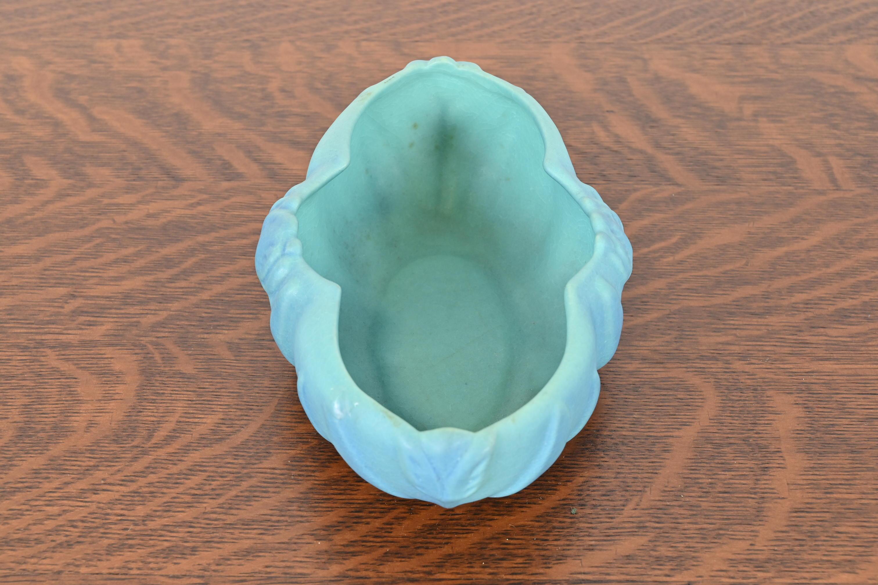 Van Briggle Arts & Crafts Turquoise Glazed Ceramic Bowl With Tulip Motif For Sale 2