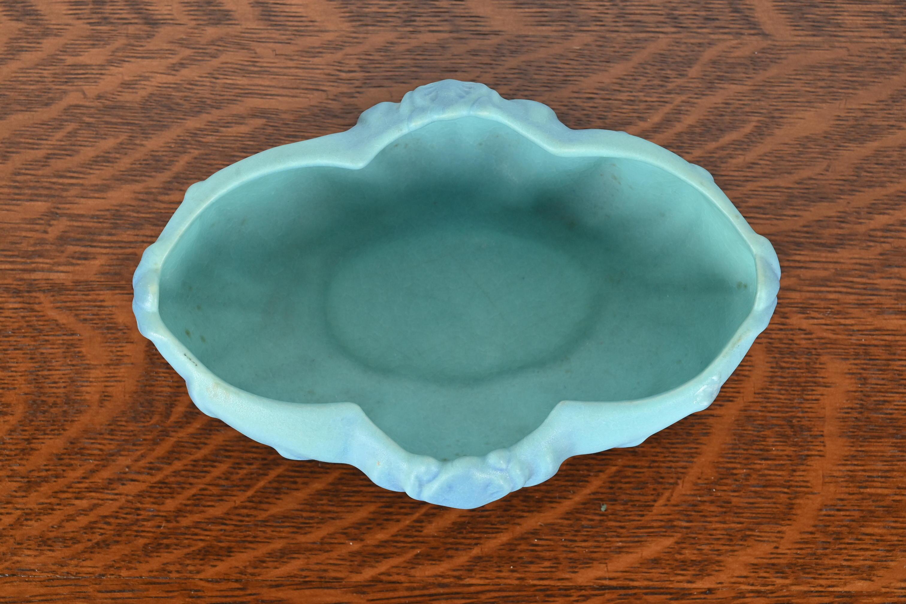 Van Briggle Arts & Crafts Turquoise Glazed Ceramic Bowl With Tulip Motif For Sale 3
