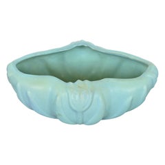 Antique Van Briggle Arts & Crafts Turquoise Glazed Ceramic Bowl With Tulip Motif