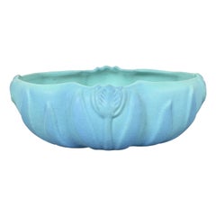 Antique Van Briggle Arts & Crafts Turquoise Glazed Ceramic Bowl With Tulip Motif