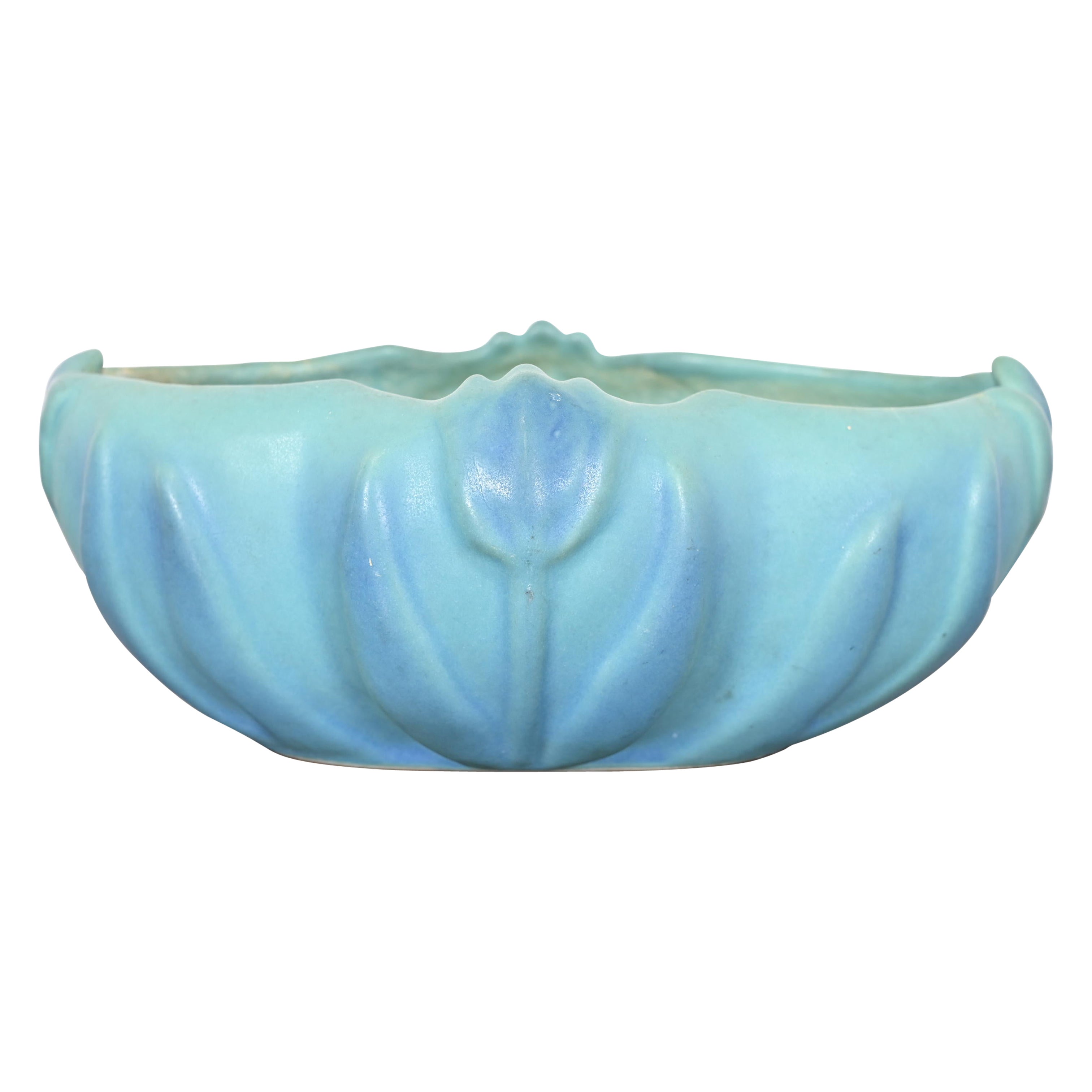 Van Briggle Arts 
Crafts Turquoise Glazed Ceramic Bowl With Tulip Motif