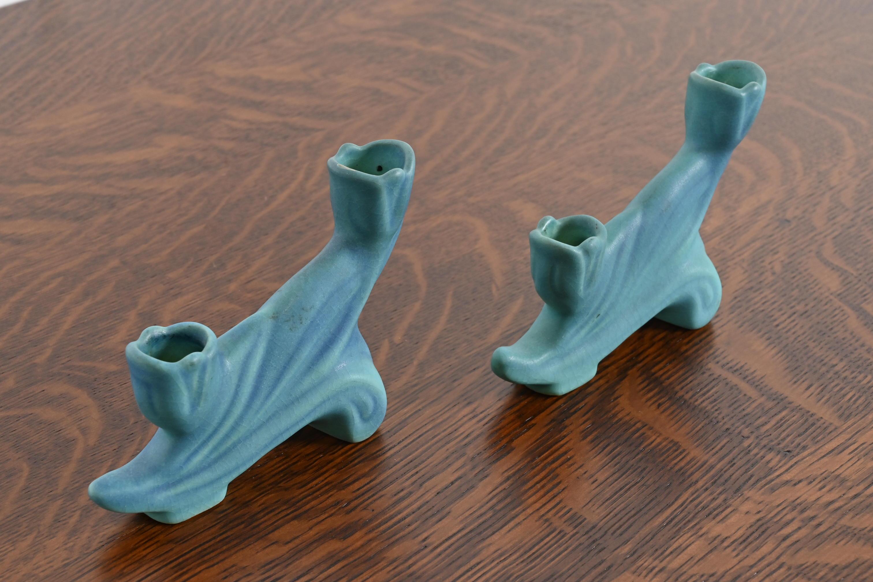 Candelieri in ceramica smaltata turchese Van Briggle Arts & Crafts, Coppia in vendita 1
