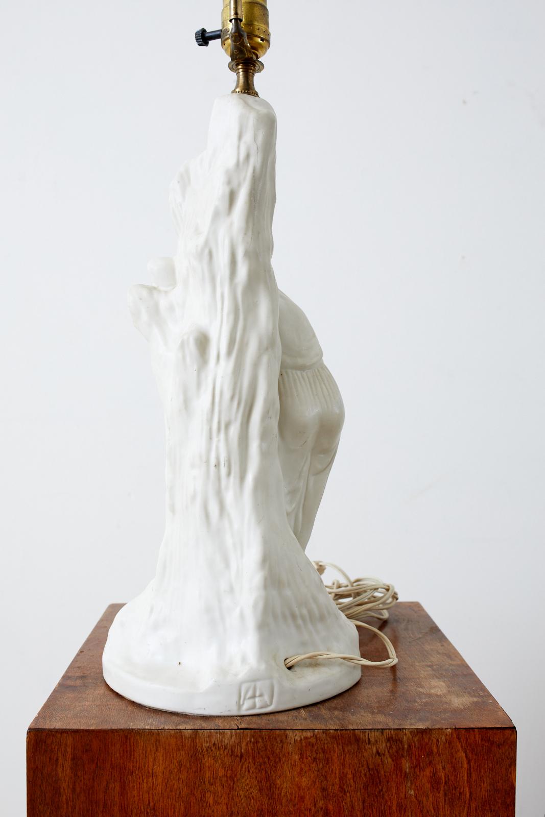 20th Century Van Briggle Figural Sculpture Porcelain Table Lamp For Sale