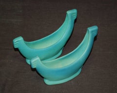 Pair of Vintage Turquoise Canoe Planters