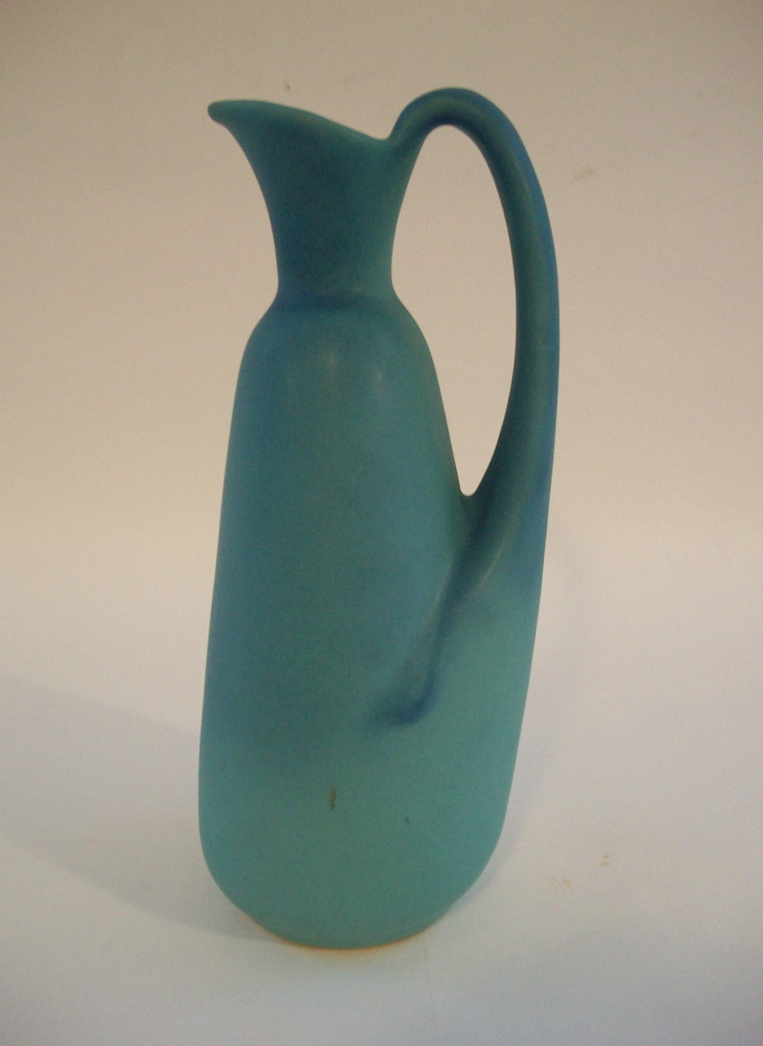 American VAN BRIGGLE POTTERY - Arts & Crafts Ming Turquoise Pitcher - U.S. - Circa 1950's For Sale