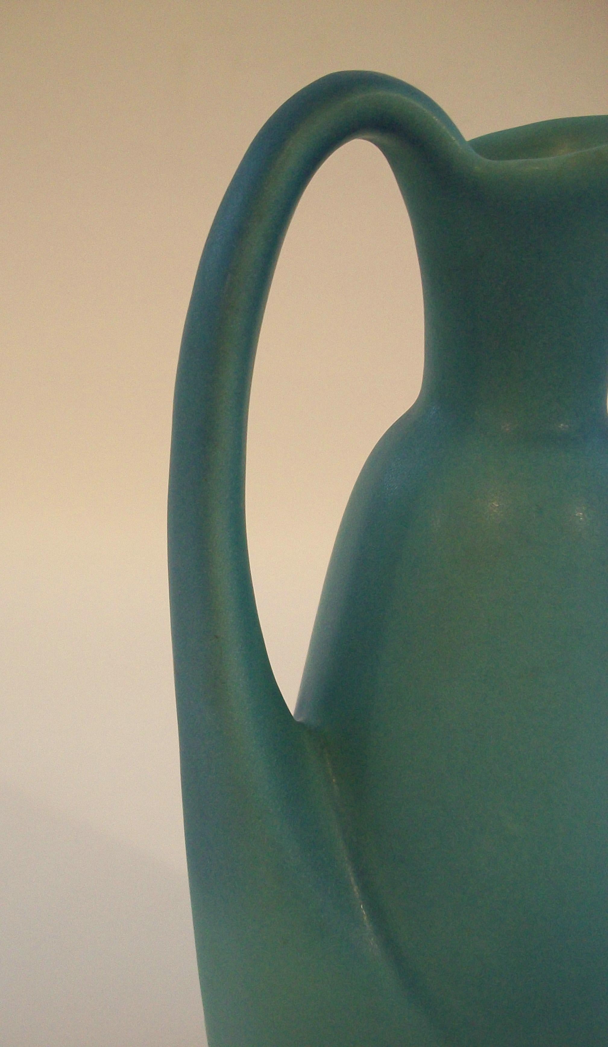 20th Century VAN BRIGGLE POTTERY - Arts & Crafts Ming Turquoise Pitcher - U.S. - Circa 1950's For Sale
