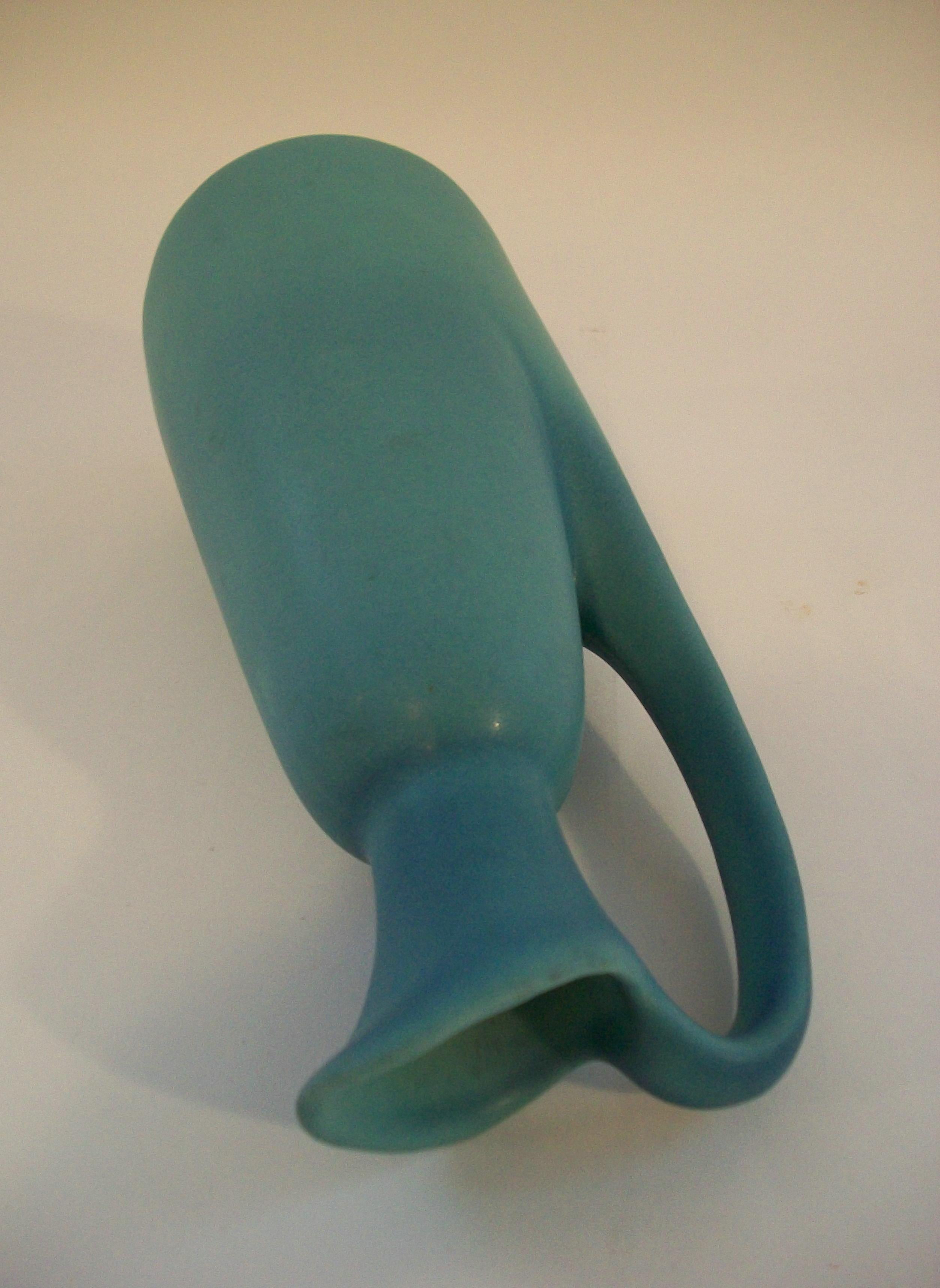 Ceramic VAN BRIGGLE POTTERY - Arts & Crafts Ming Turquoise Pitcher - U.S. - Circa 1950's For Sale