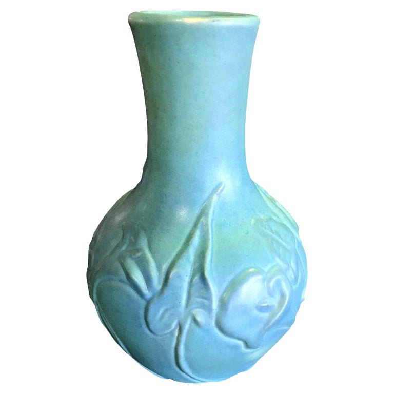 Van Briggle Signed Art Nouveau Blue Ceramic Pottery Glazed Vase For Sale
