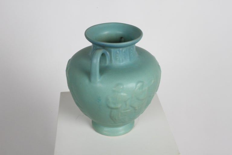 Van Briggle Turquoise Ming Glaze Grecian Urn or Vase Signed D.R. For Sale 3