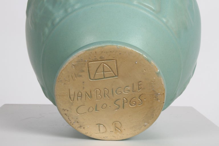 Van Briggle Turquoise Ming Glaze Grecian Urn or Vase Signed D.R. For Sale 7
