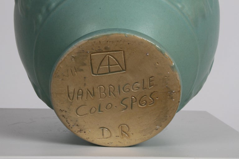 Van Briggle Turquoise Ming Glaze Grecian Urn or Vase Signed D.R. For Sale 8