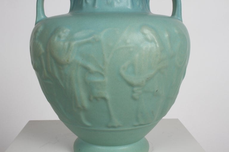 Arts and Crafts Van Briggle Turquoise Ming Glaze Grecian Urn or Vase Signed D.R. For Sale
