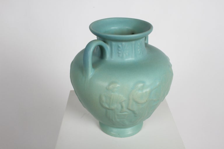 Van Briggle Turquoise Ming Glaze Grecian Urn or Vase Signed D.R. In Good Condition For Sale In St. Louis, MO