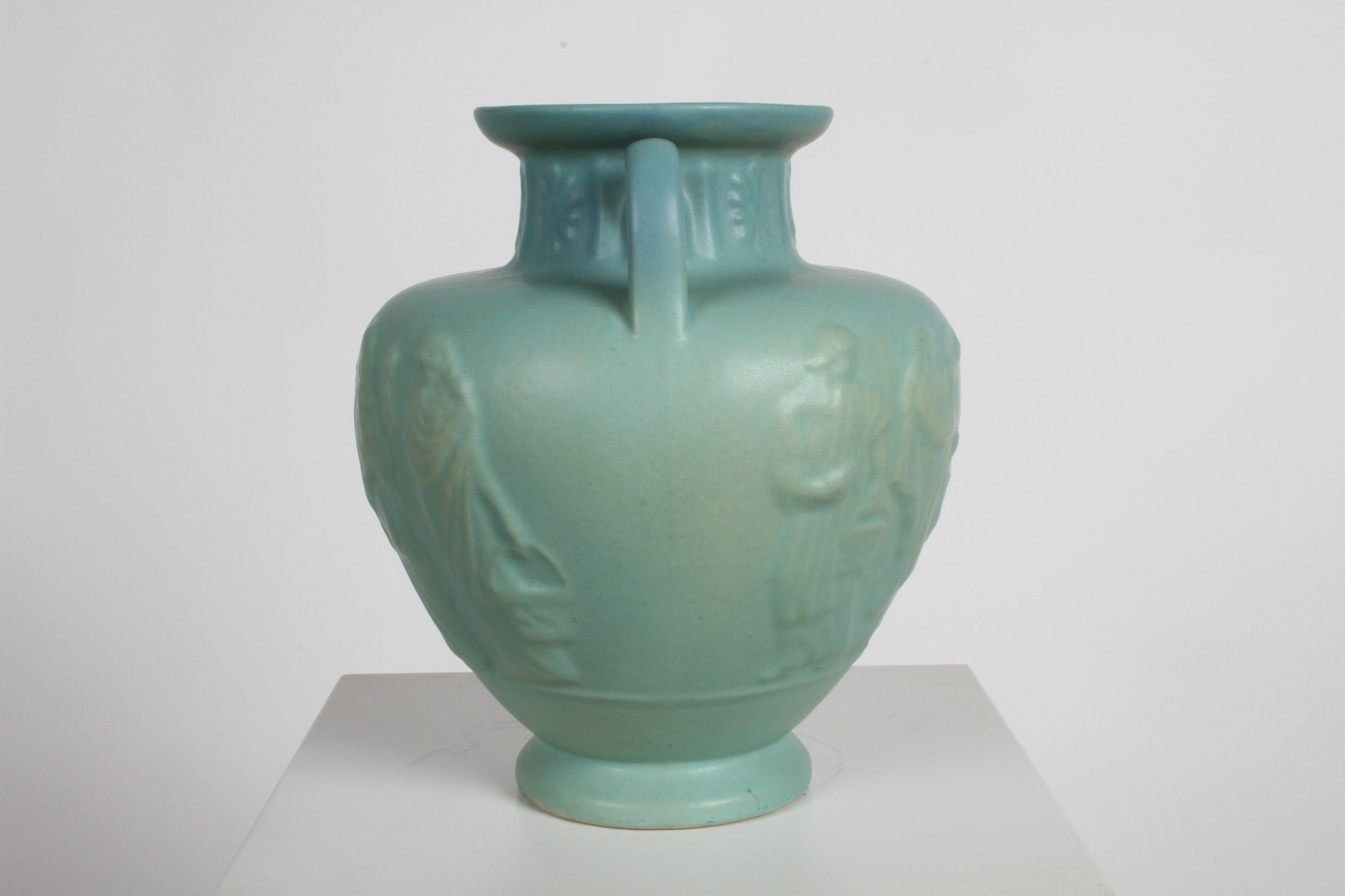 Arts and Crafts Van Briggle Turquoise Ming Glaze Grecian Urn or Vase Signed D.R. For Sale