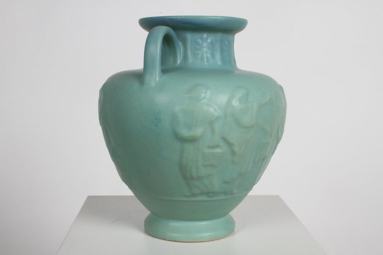 Van Briggle Turquoise Ming Glaze Grecian Urn or Vase Signed D.R. For Sale 2