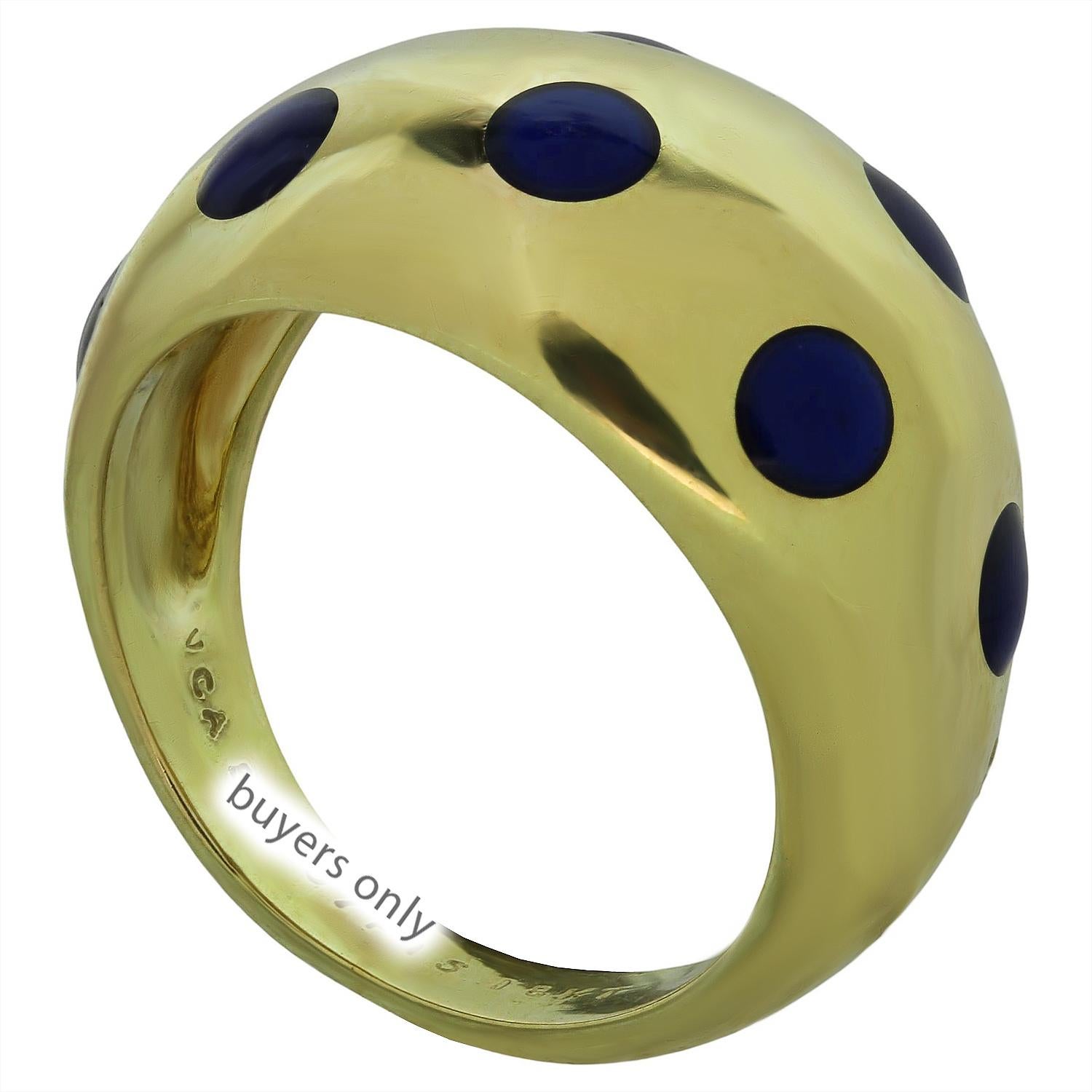 Women's Van Ceef & Apels 1970s Blue Enamel Dot 18k Yellow Gold Domed Band Ring