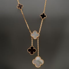 VAN CEEF & ARPELS Magic Alhambra MOP Onyx-Halskette aus Gelbgold mit 6 Motiven