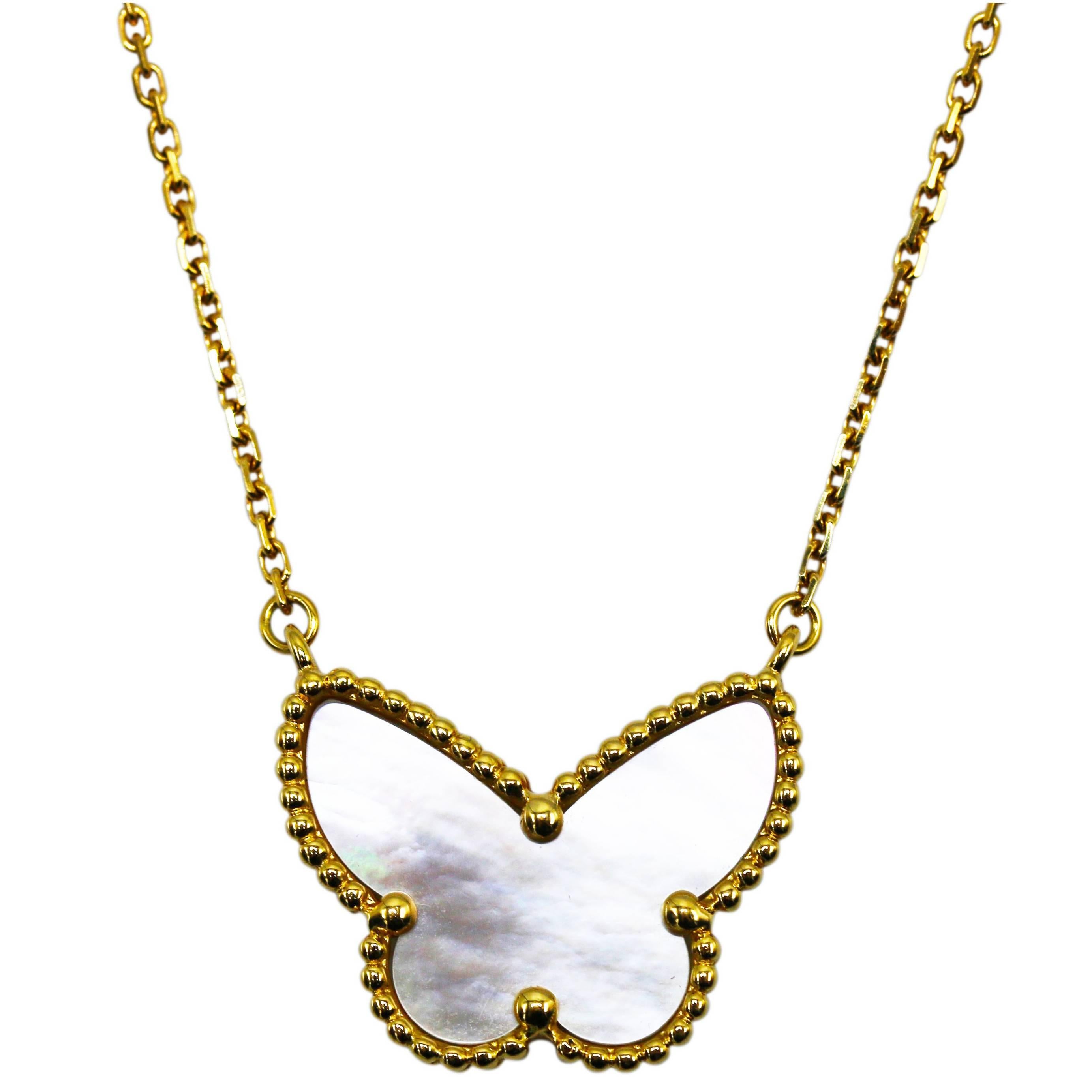 Van Cleef & Arpels Mother-of-Pearl 'Lucky Alhambra Butterfly' Pendant Necklace