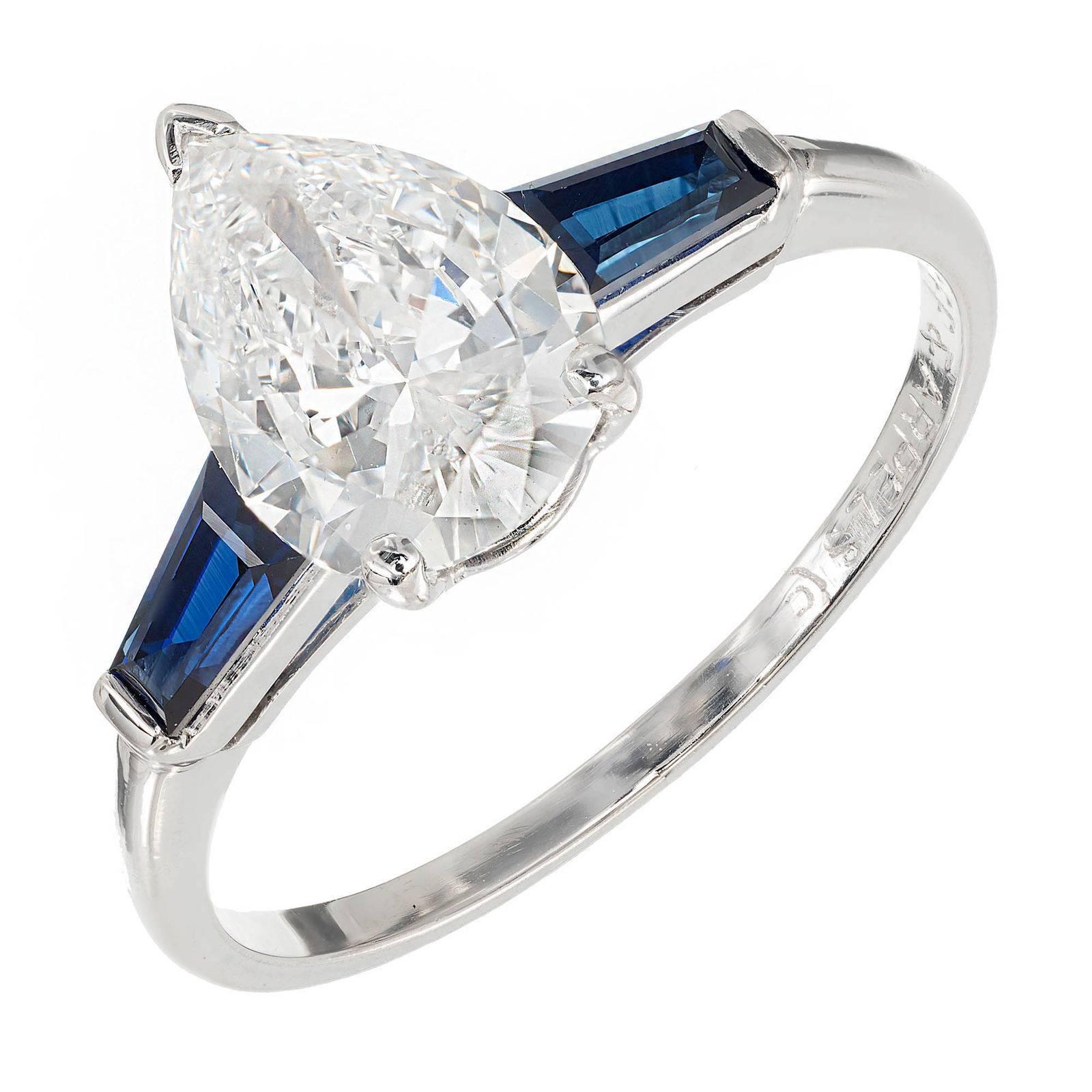 Van Cleef & Arpels 1.40 Carat Pear Diamond Sapphire Platinum Engagement Ring
